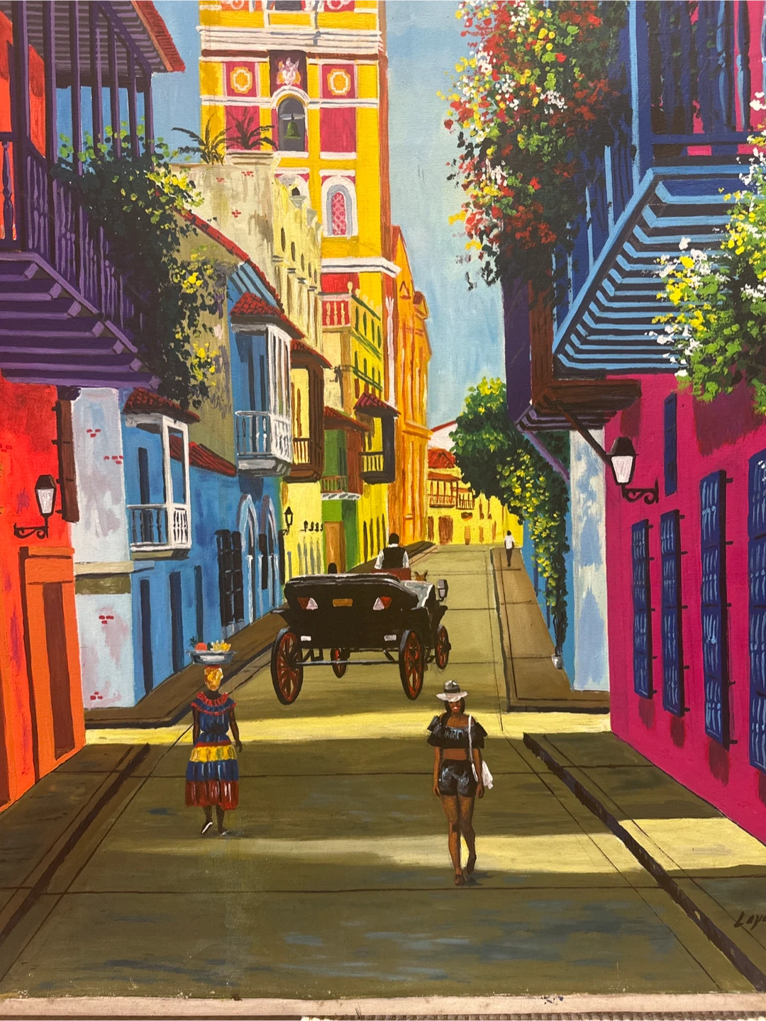 Colorful Street Scene Painting in Cartagena 48x36” - photo 2