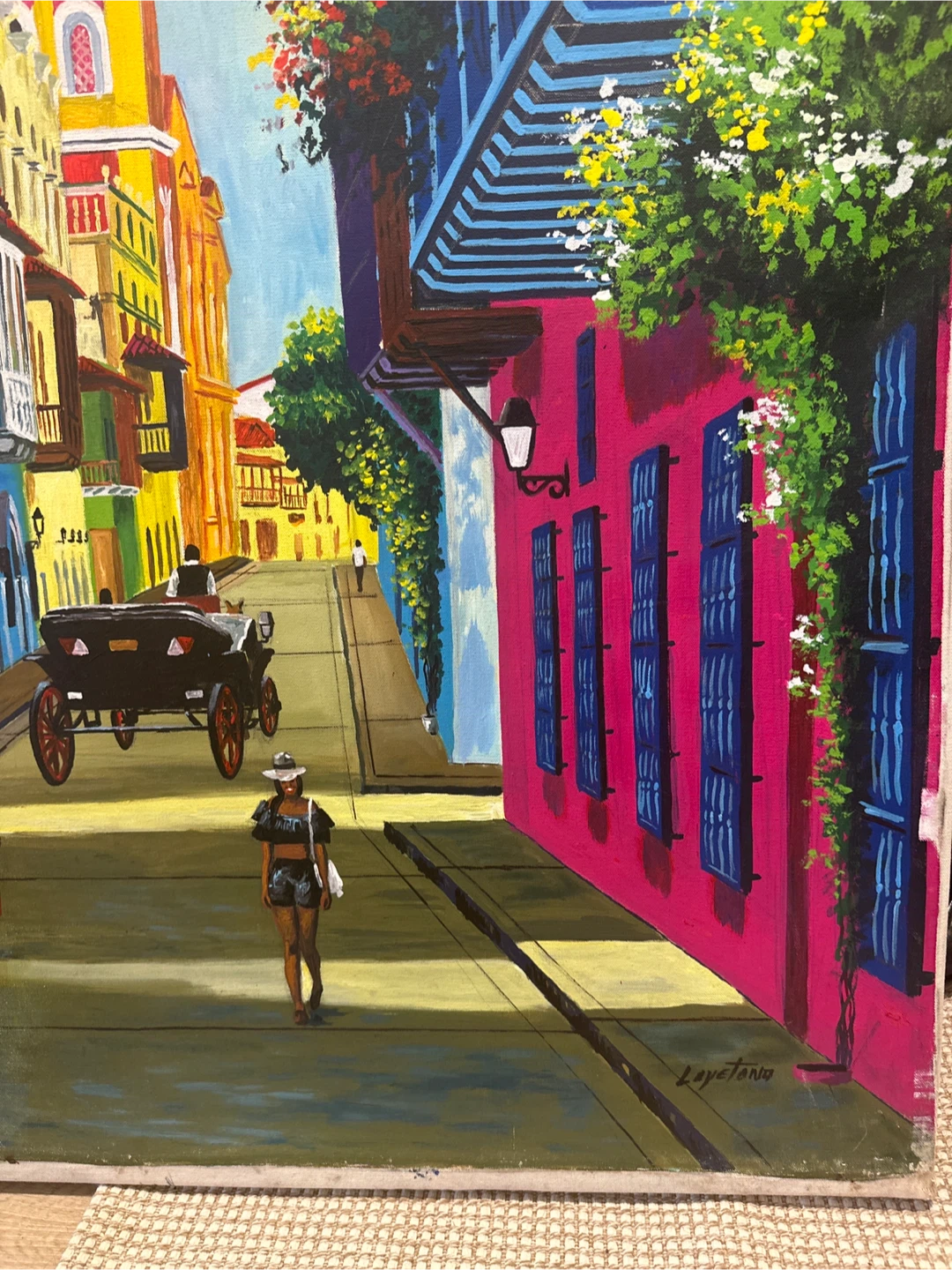 Colorful Street Scene Painting in Cartagena 48x36” - photo 3