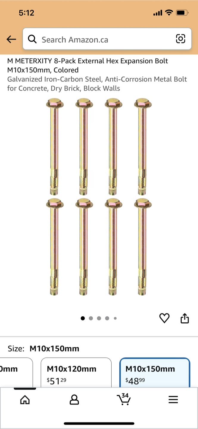 M METERXITY 8-Pack Expansion Bolts M10x150mm