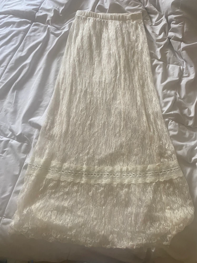 Reformed cream lace maxi skirt