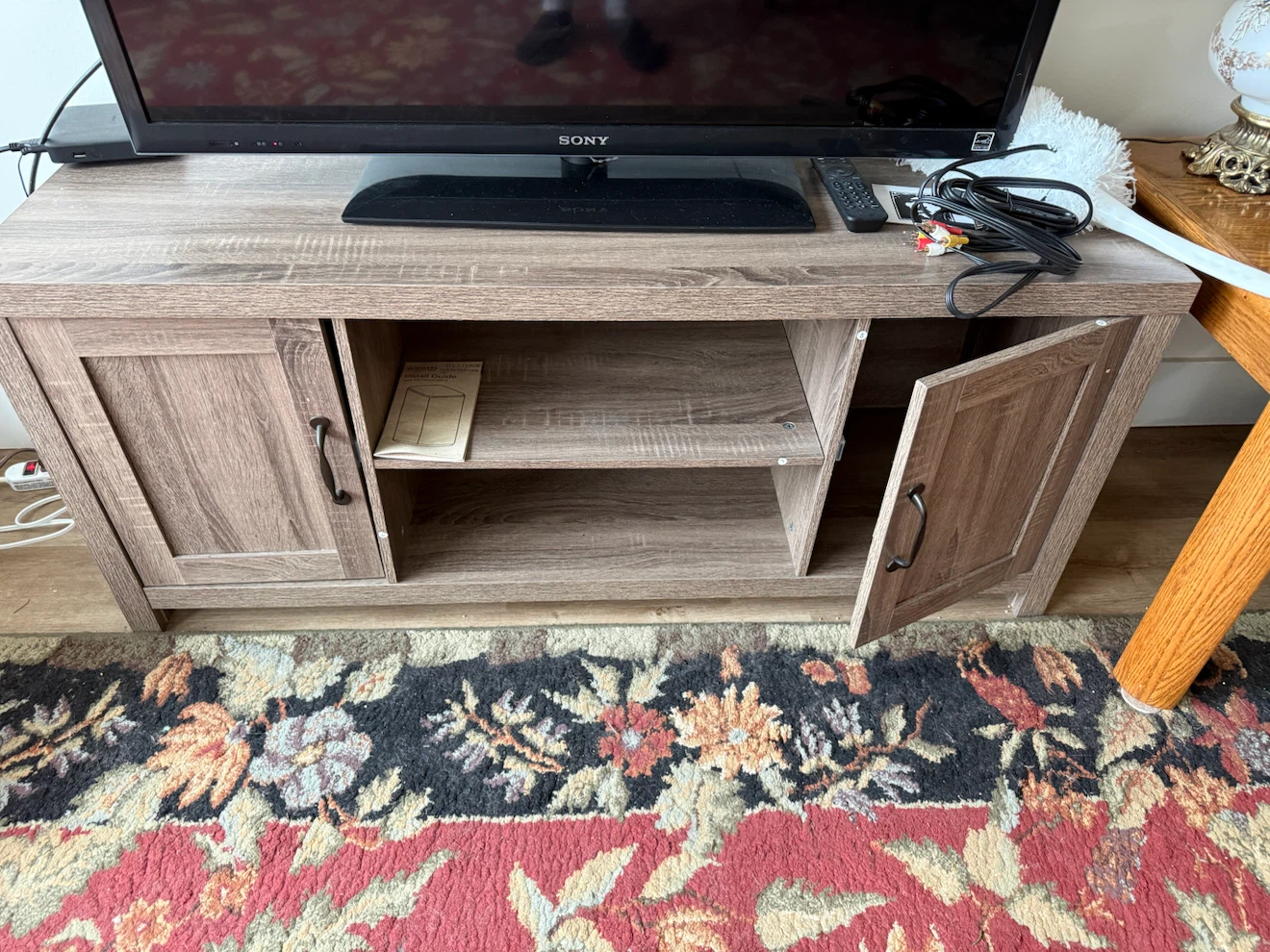 Wood TV Stand with Cabinet Doors