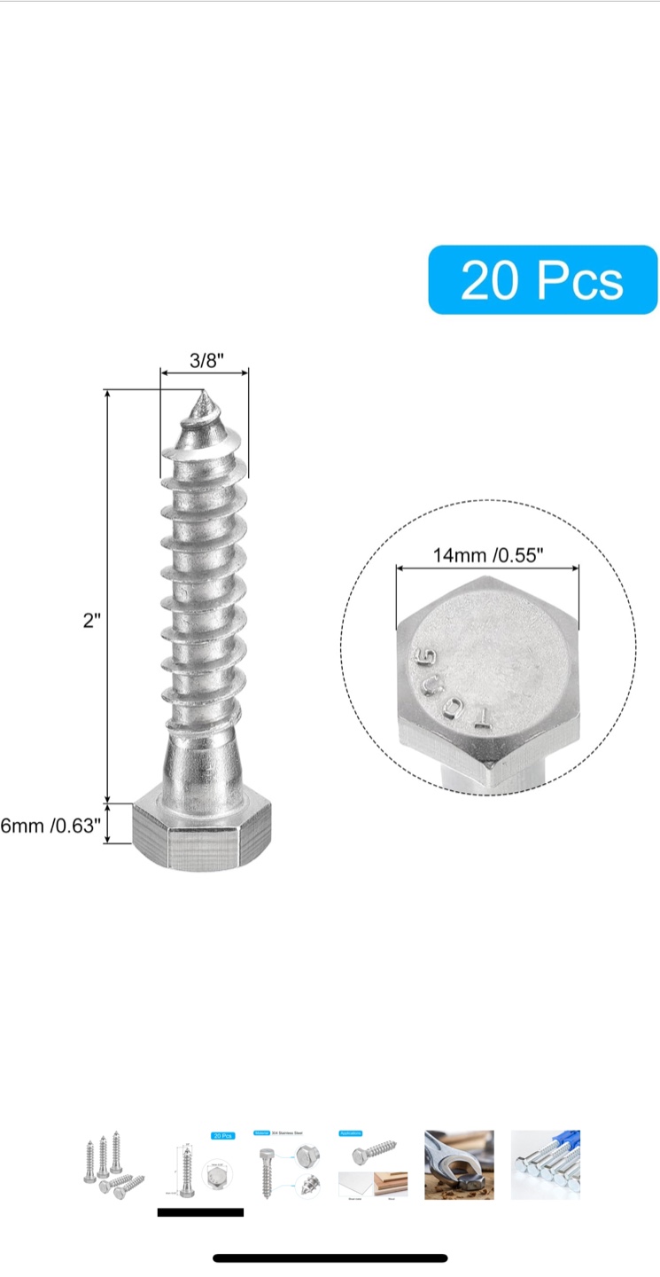 3/8" x 2" Lag Screws (20 Pcs) - photo 2