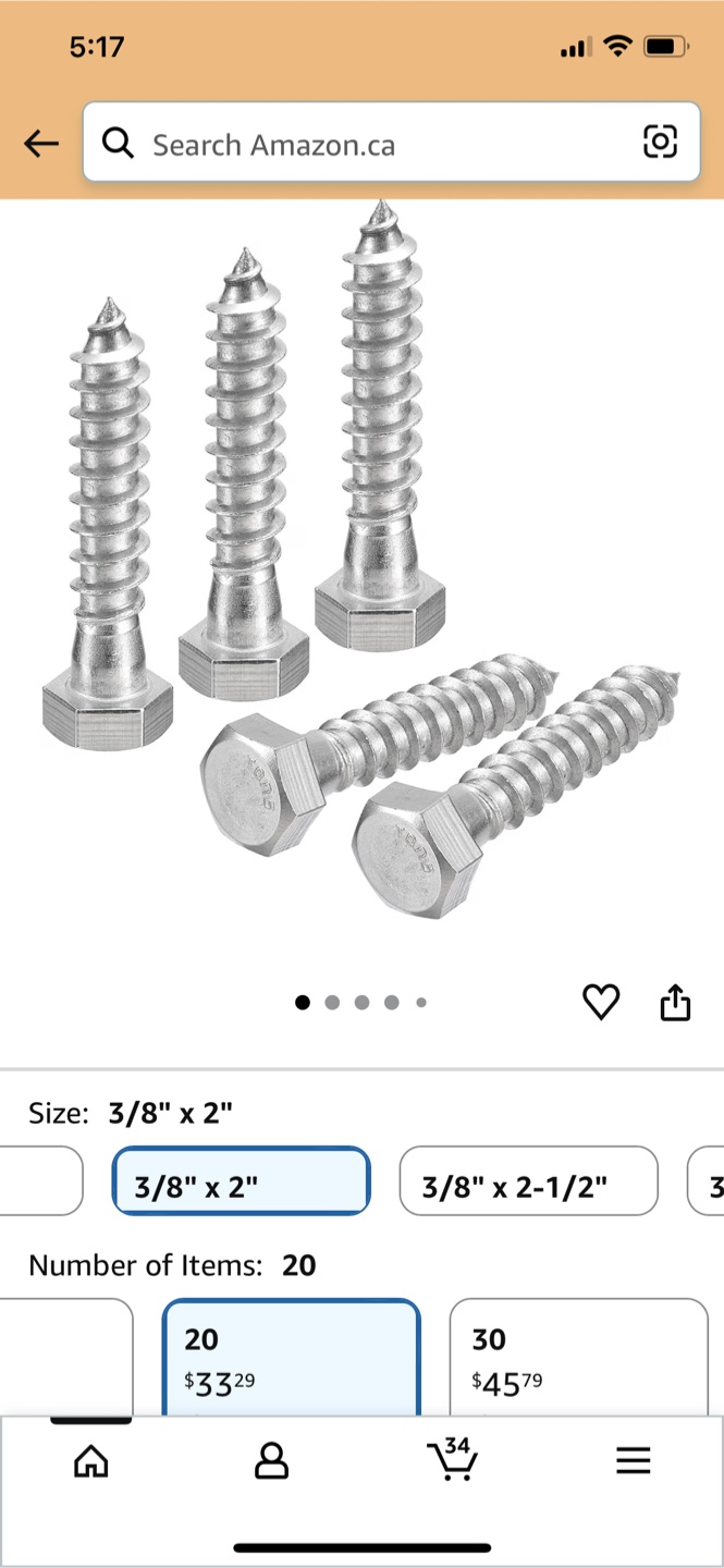 3/8" x 2" Lag Screws (20 Pcs)