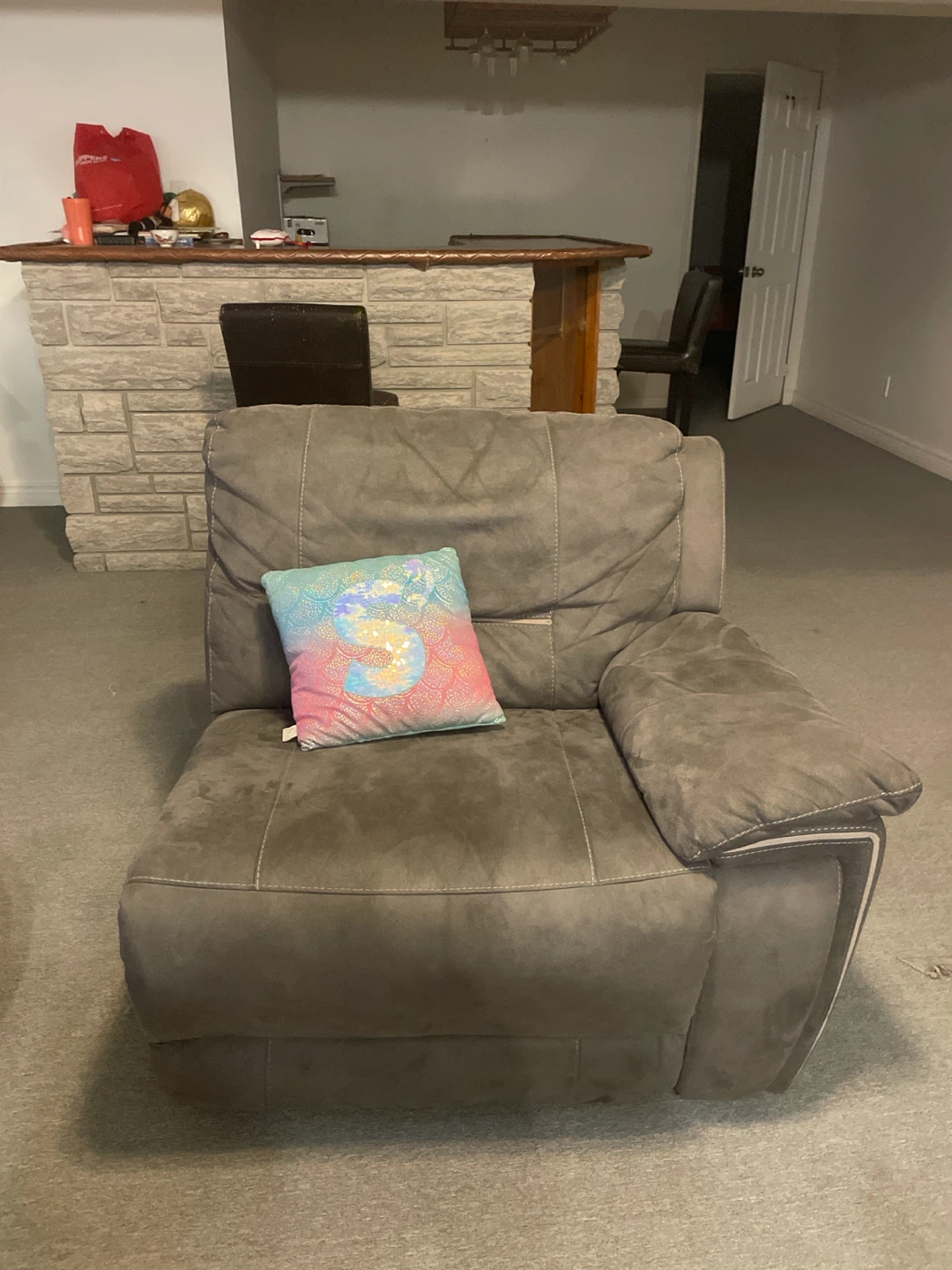 Grey Recliner Chair with Cupholders - photo 3