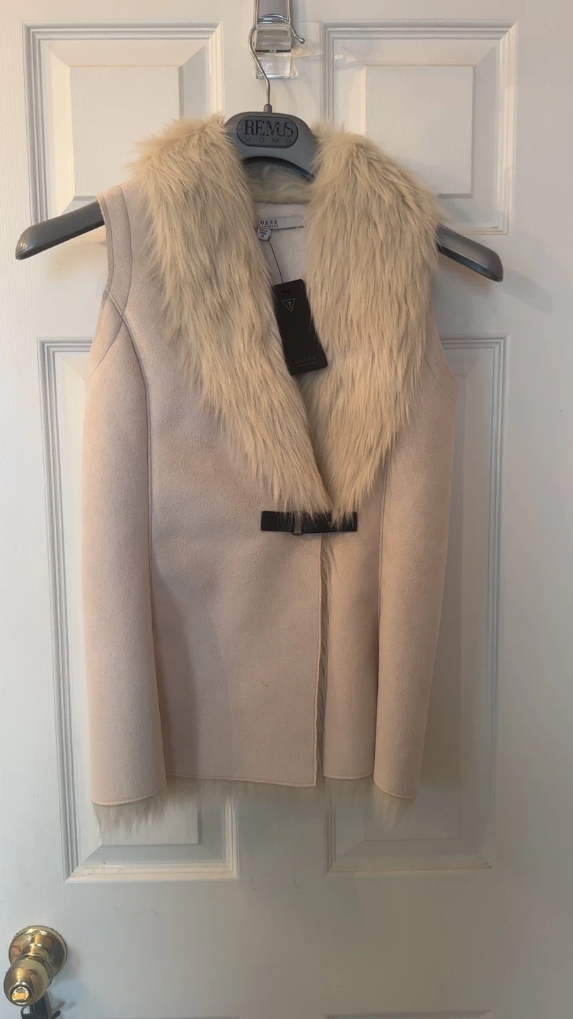 Guess Faux Suede Vest with Fur Collar