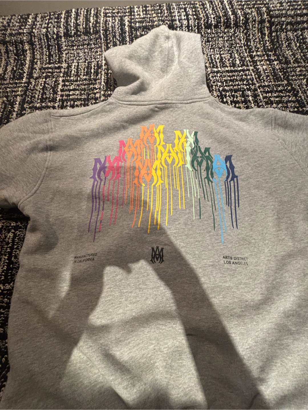 AMIRI Grey Hoodie with Rainbow Drip Logo - XL