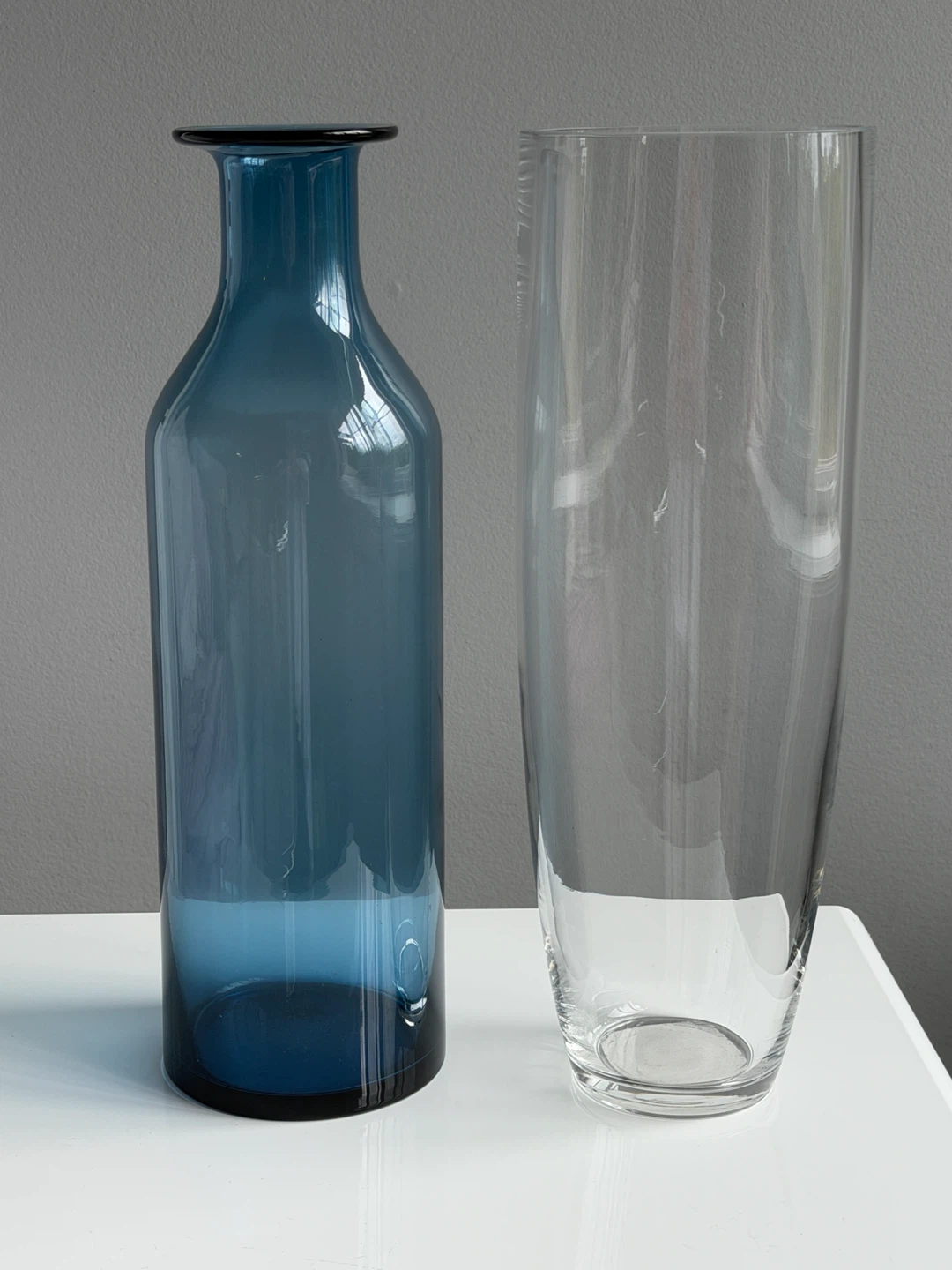 Blue Glass Vase & Clear Glass Cylinder Vase