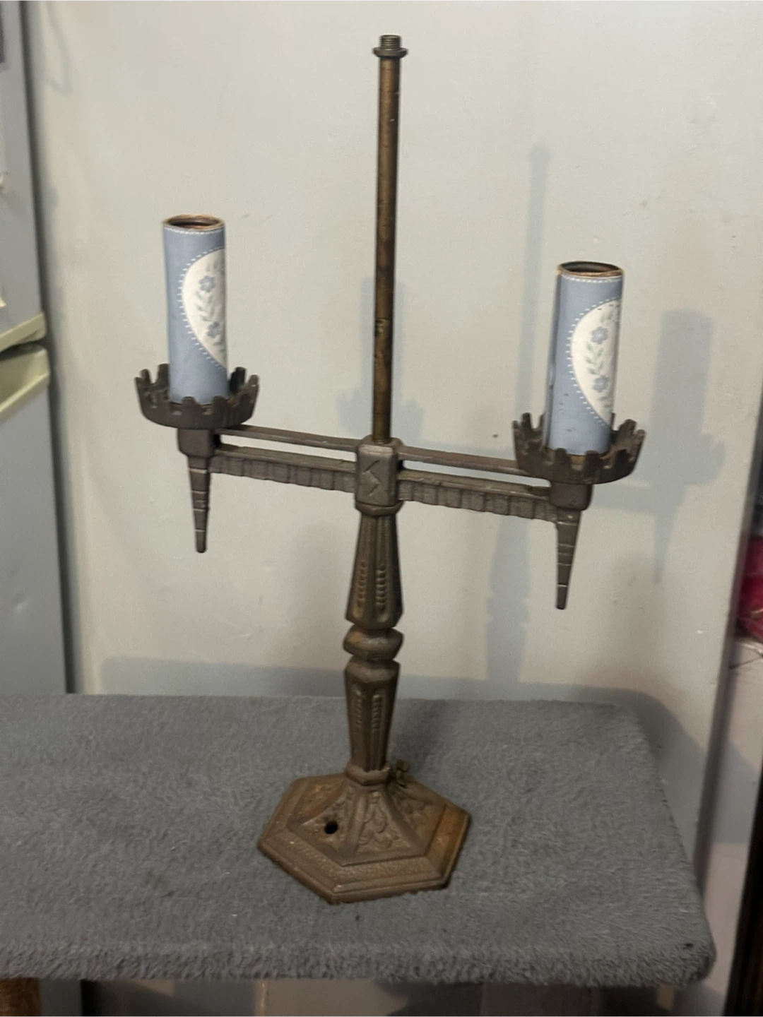 Antique 1920s Art Deco Double Arm Cast Iron Lamp Base