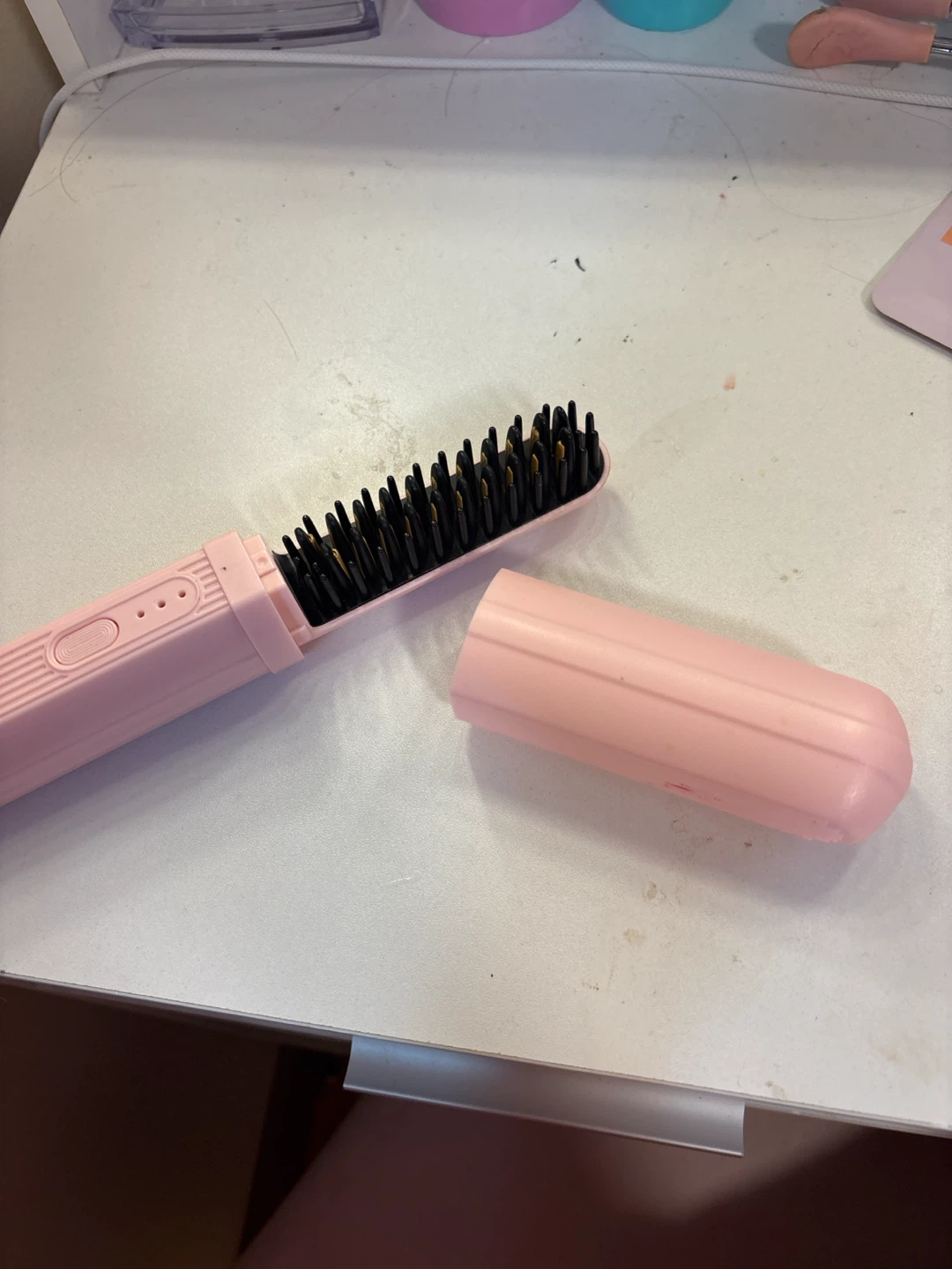 Pink Heated Hair Straightener Brush