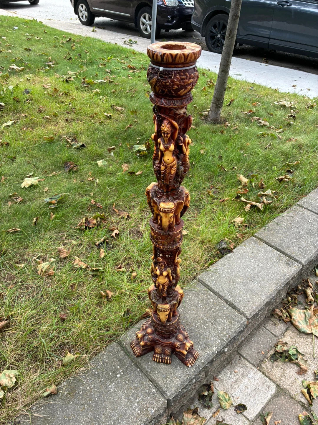 Exotic nude Indian Style Elephant Pedestal Plant Stand Art - photo 5