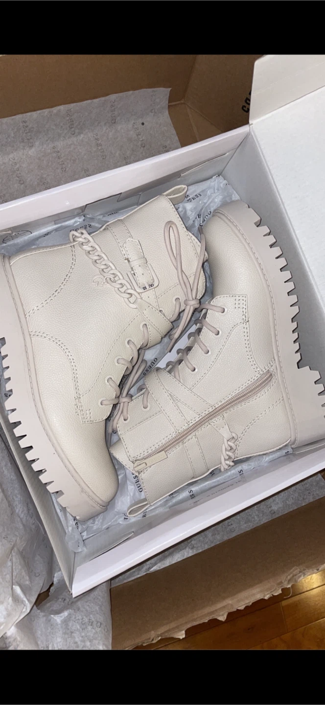 Guess Women's Cream Combat Boots