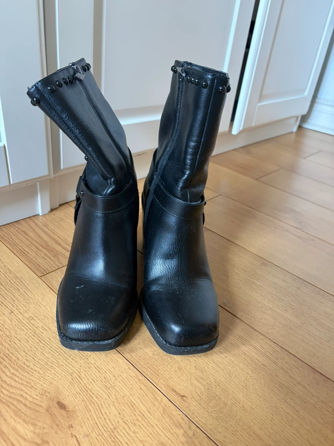 Black Studded Mid-Calf Boots