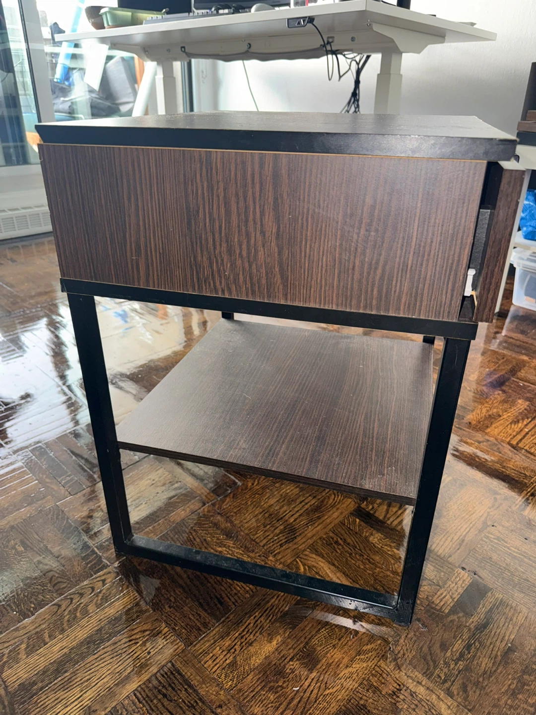 Wood Grain Side Table with Drawer and Shelf - photo 2