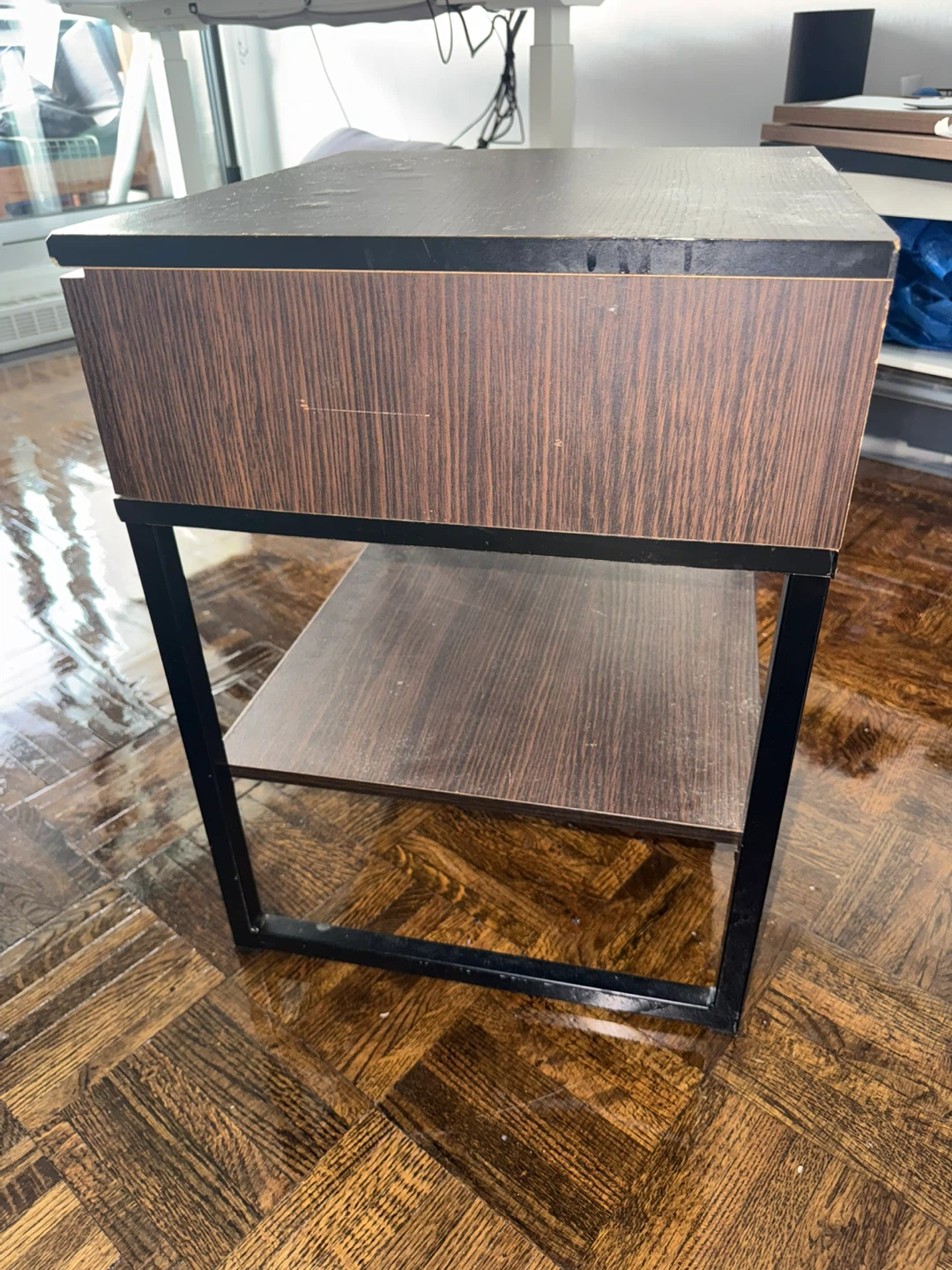 Wood Grain Side Table with Drawer and Shelf - photo 5