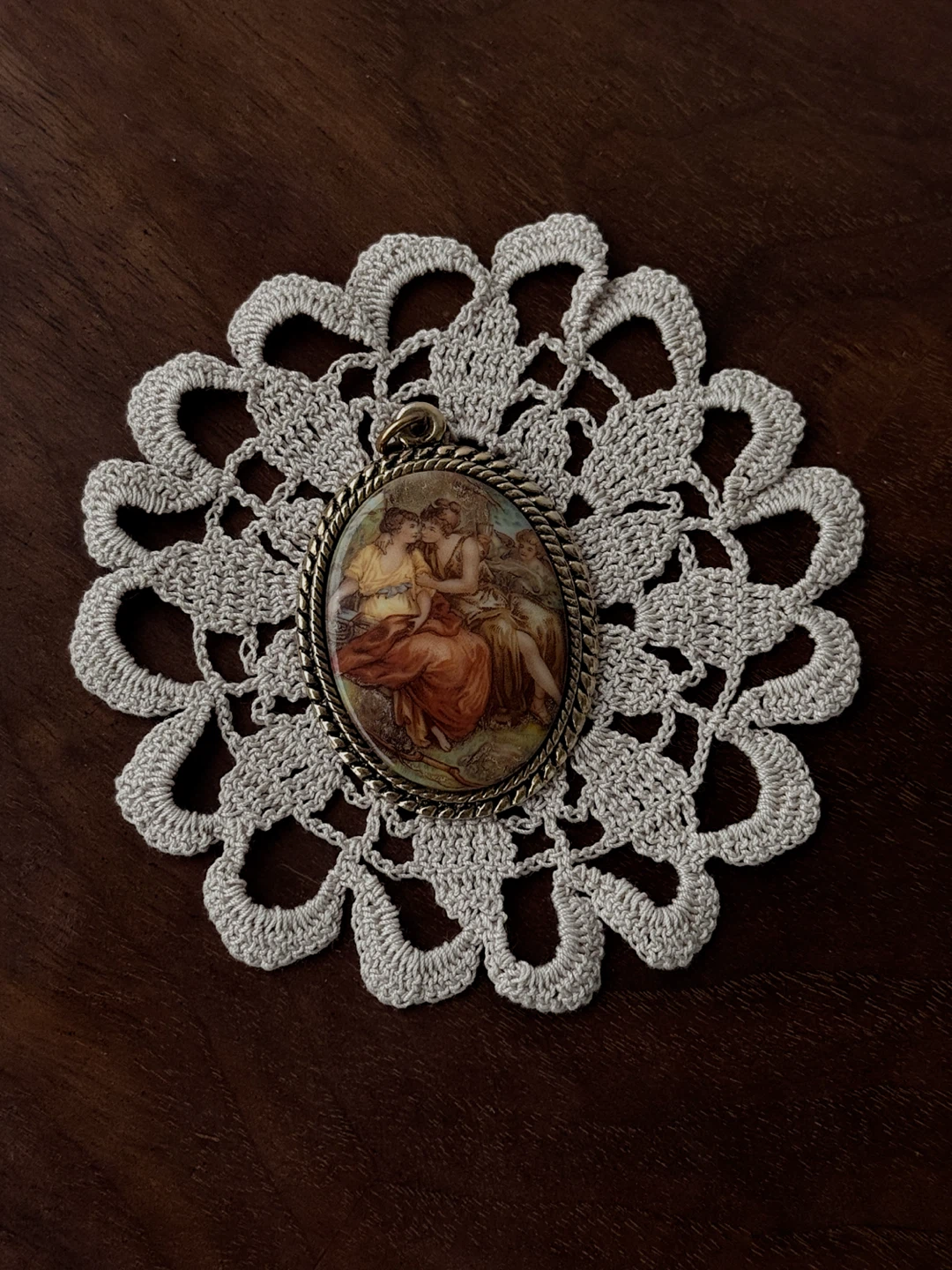 Vintage Oval Pendant with Classical Scene