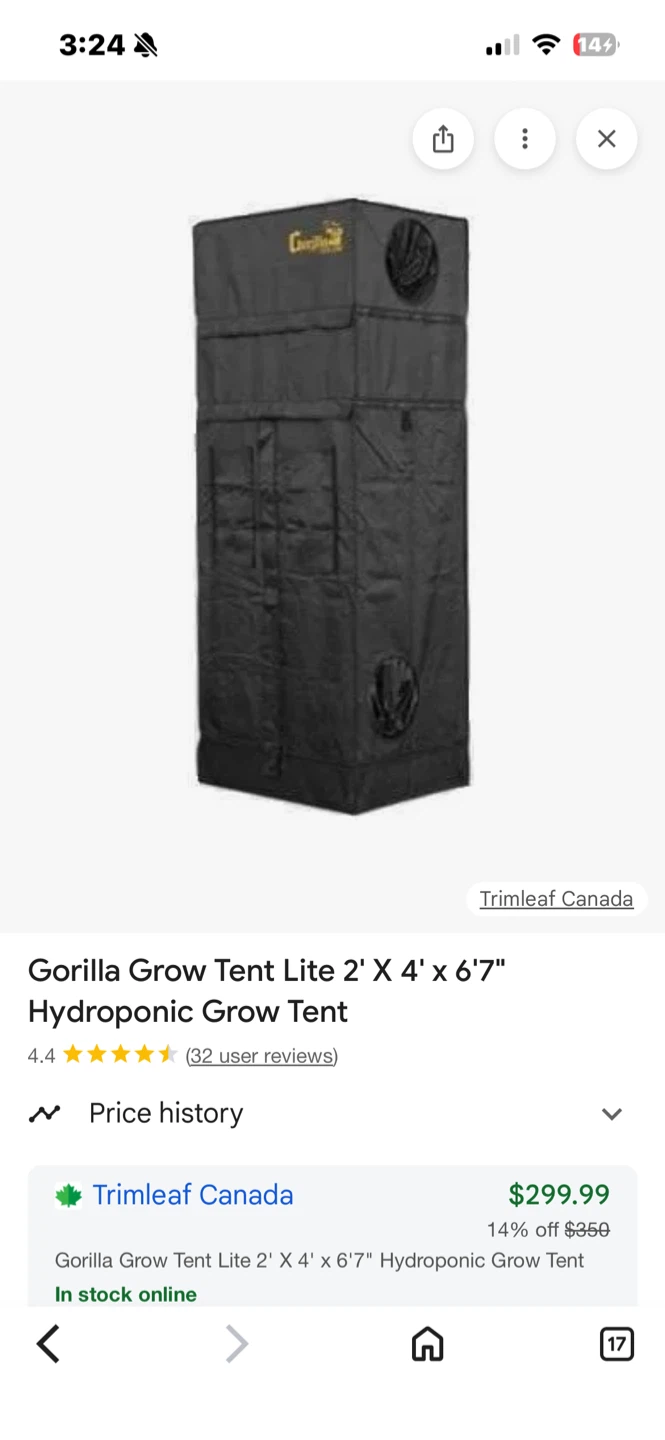 Gorilla Grow Tent Lite 2' X 4' x 6'7" Hydroponic Grow Tent