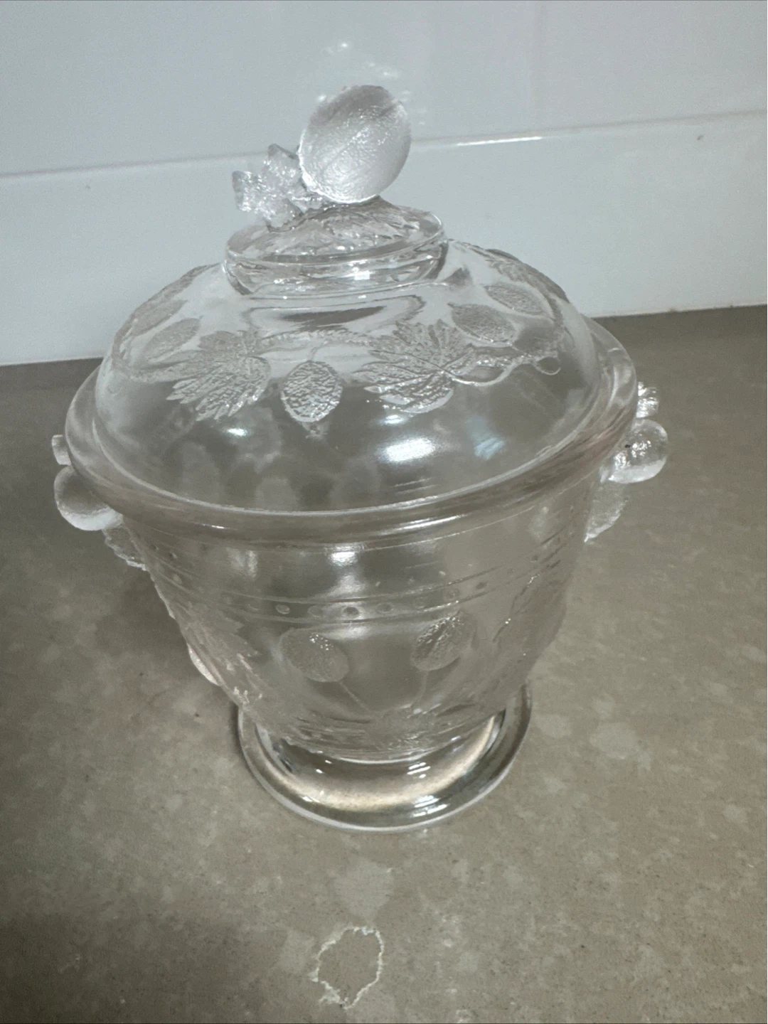 Clear Glass Embossed Lidded Jar