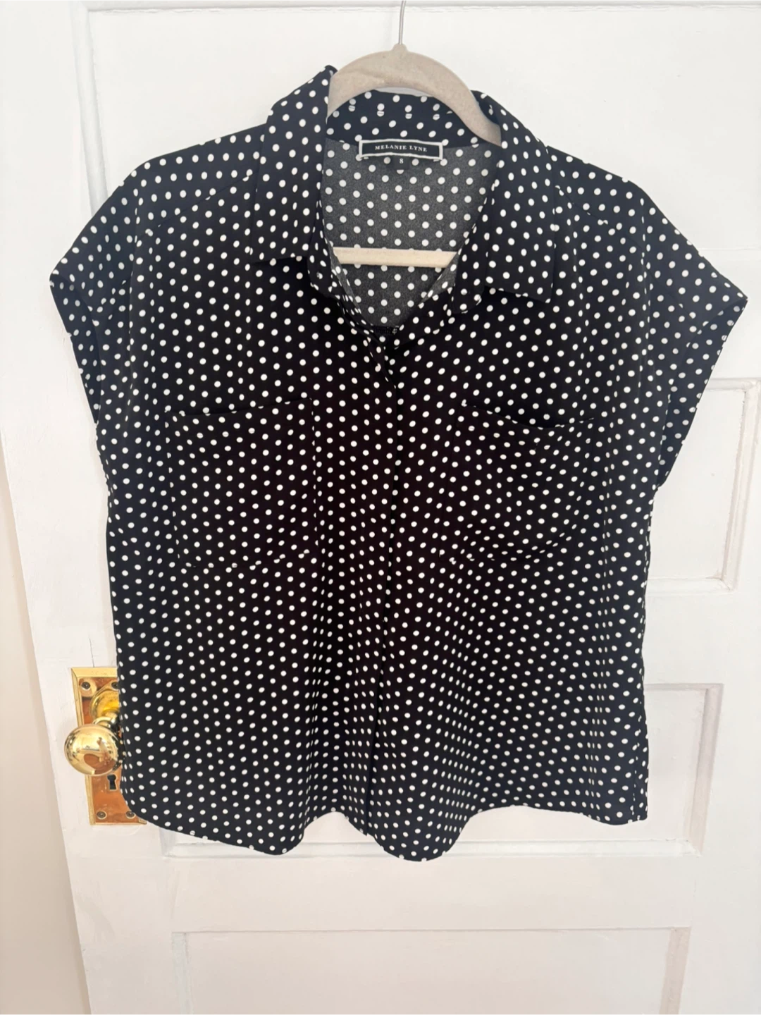 Melanie Lyne Black & White Polka Dot Blouse - Size 8