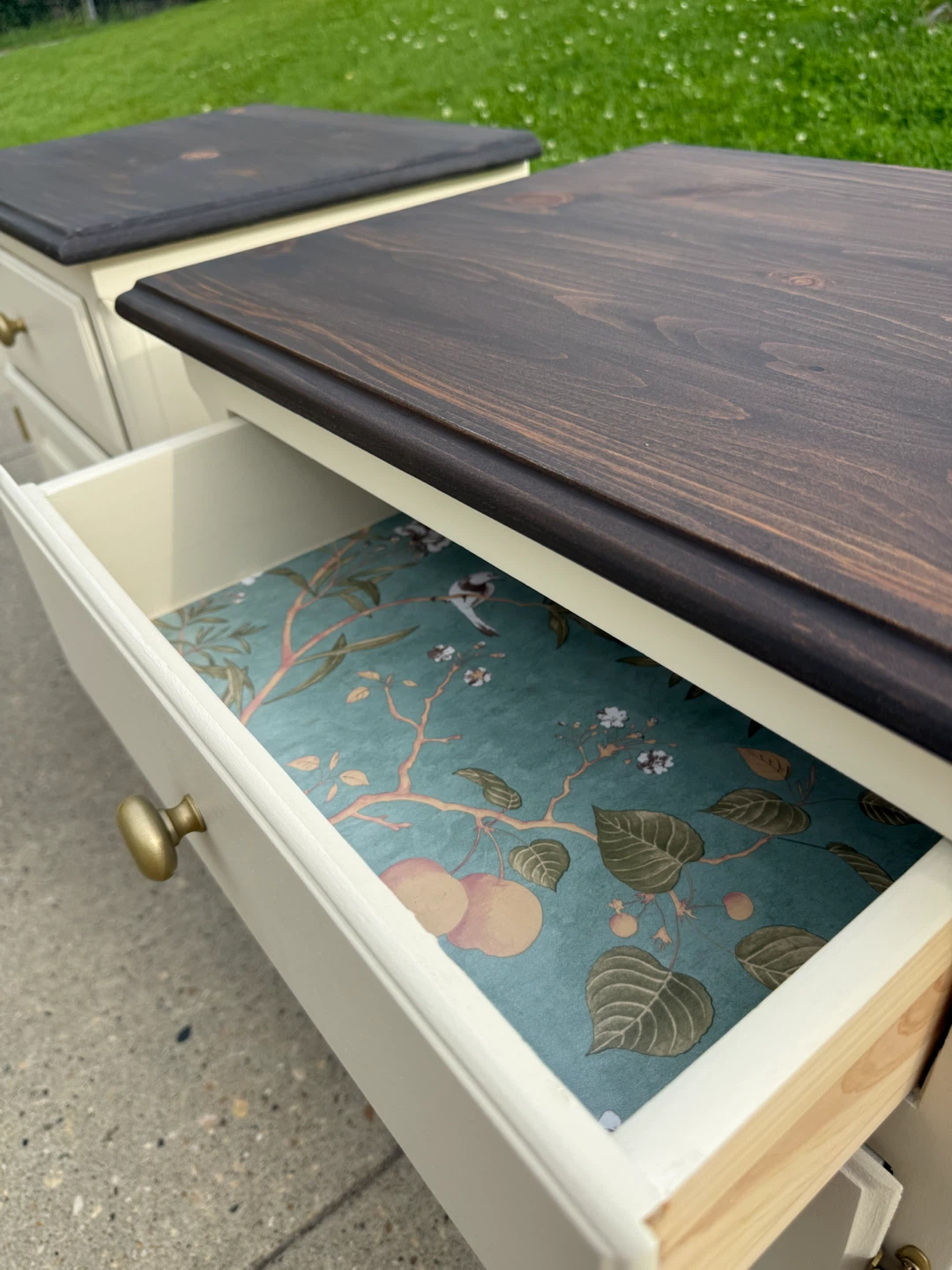 Cream and Dark Wood Nightstands (Pair) - photo 2