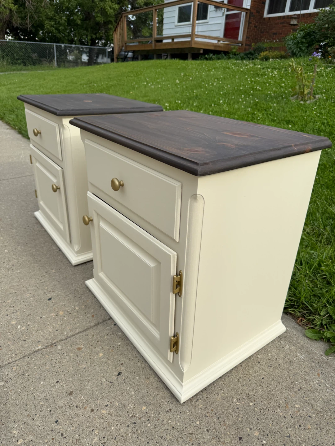 Cream and Dark Wood Nightstands (Pair) - photo 5