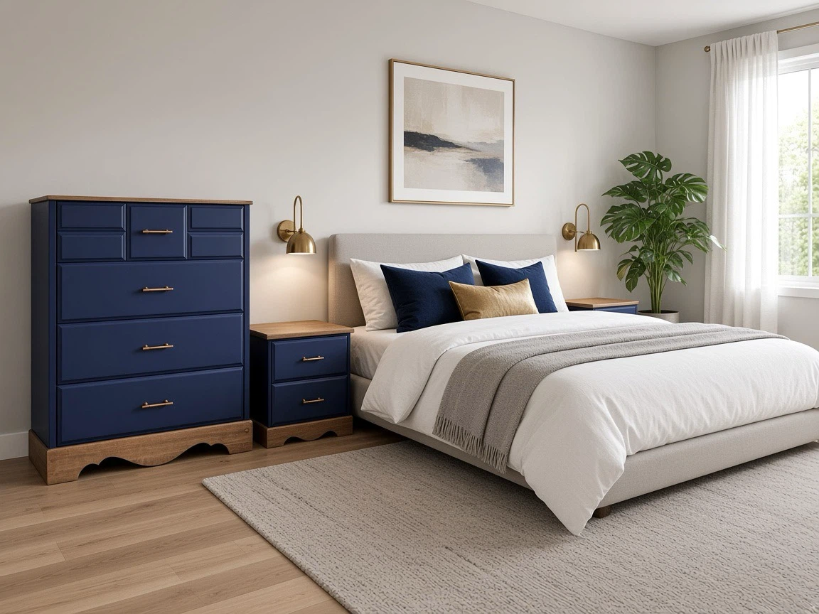 Navy Blue Dresser and Nightstands Set