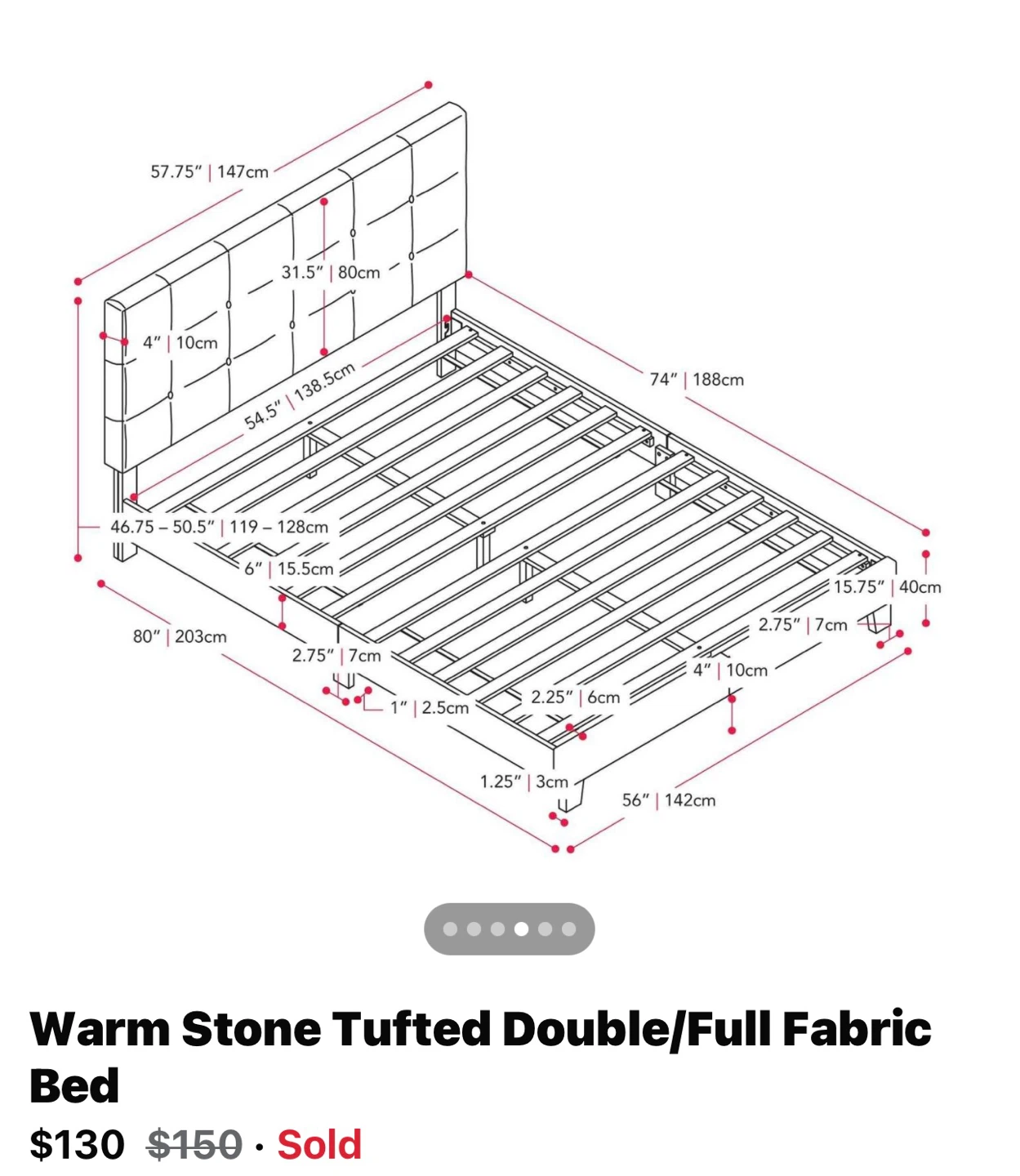 Warm Stone Tufted Double/Full Fabric Bed - photo 4