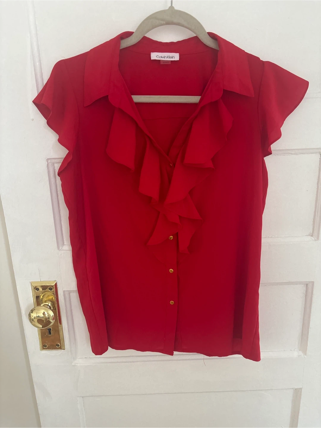 Calvin Klein Red Ruffle Blouse S/CH/P