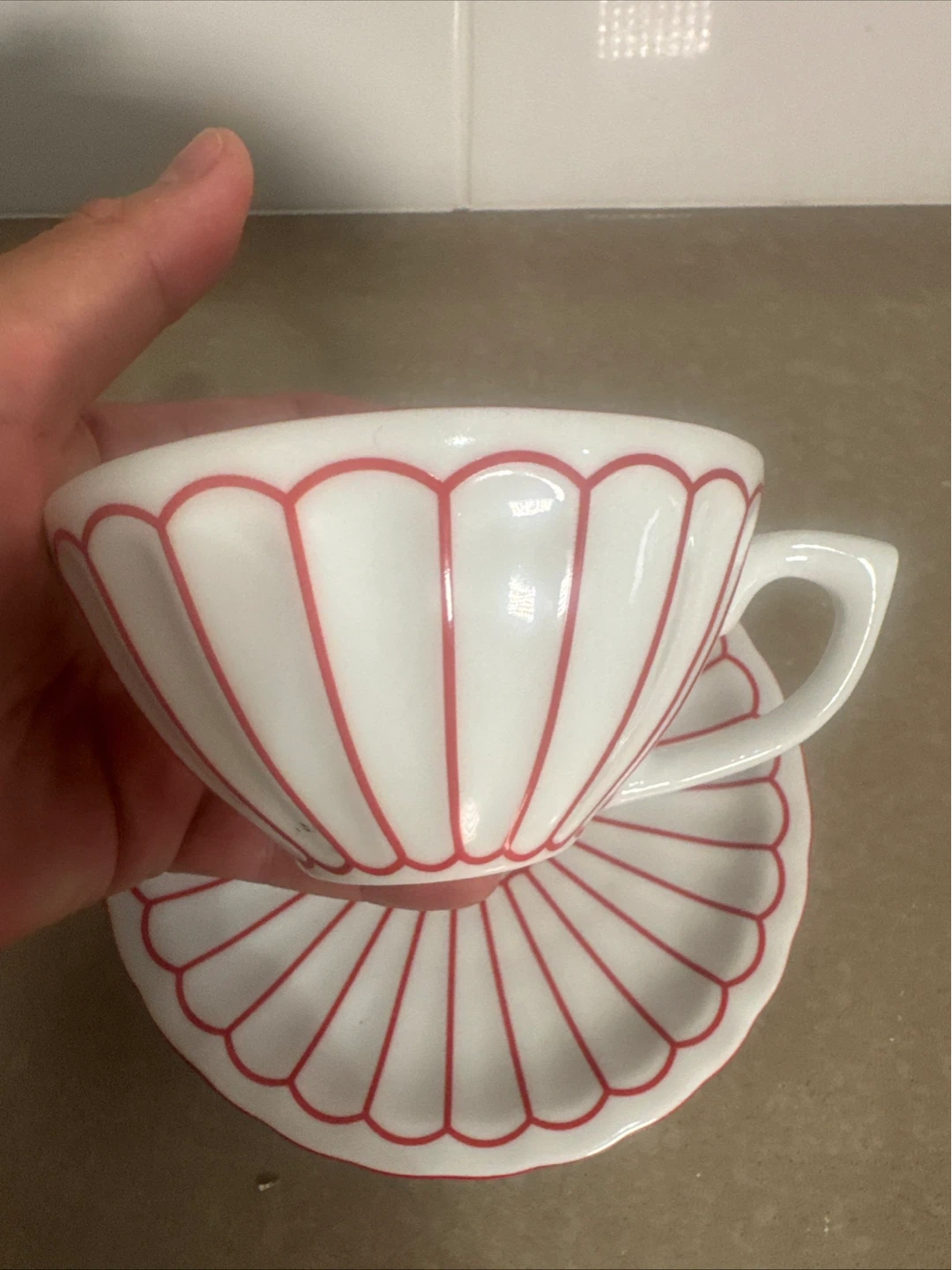 Anthropologie White & Red Floral Cup and Saucer Set - photo 3