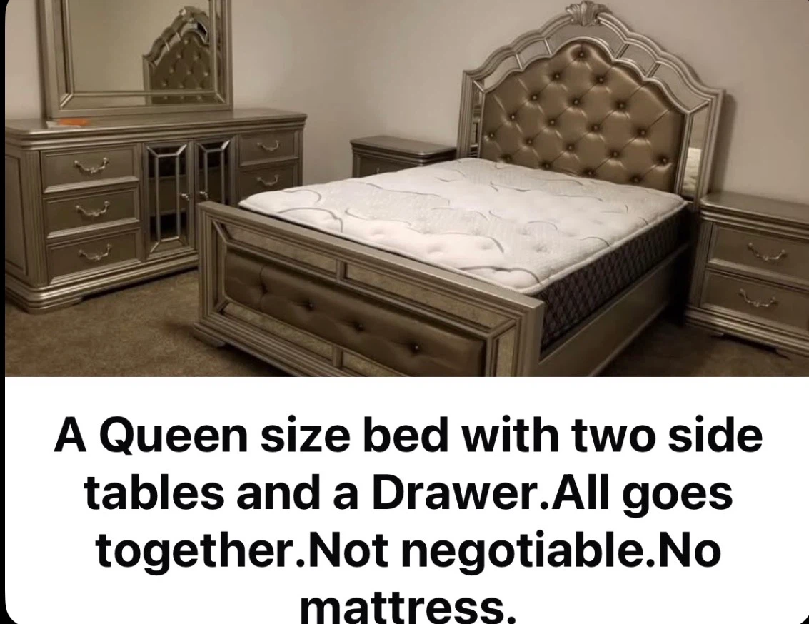 Queen Size Bed Set with Side Tables and Drawer