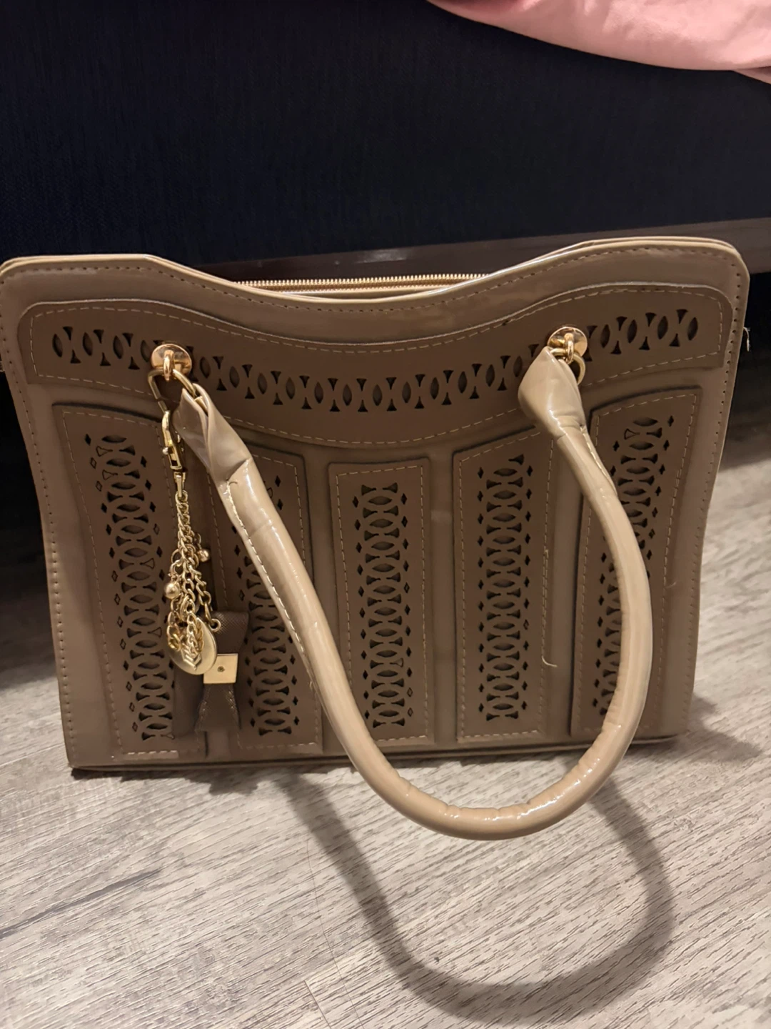 Beige Faux Leather Tote Handbag - photo 4