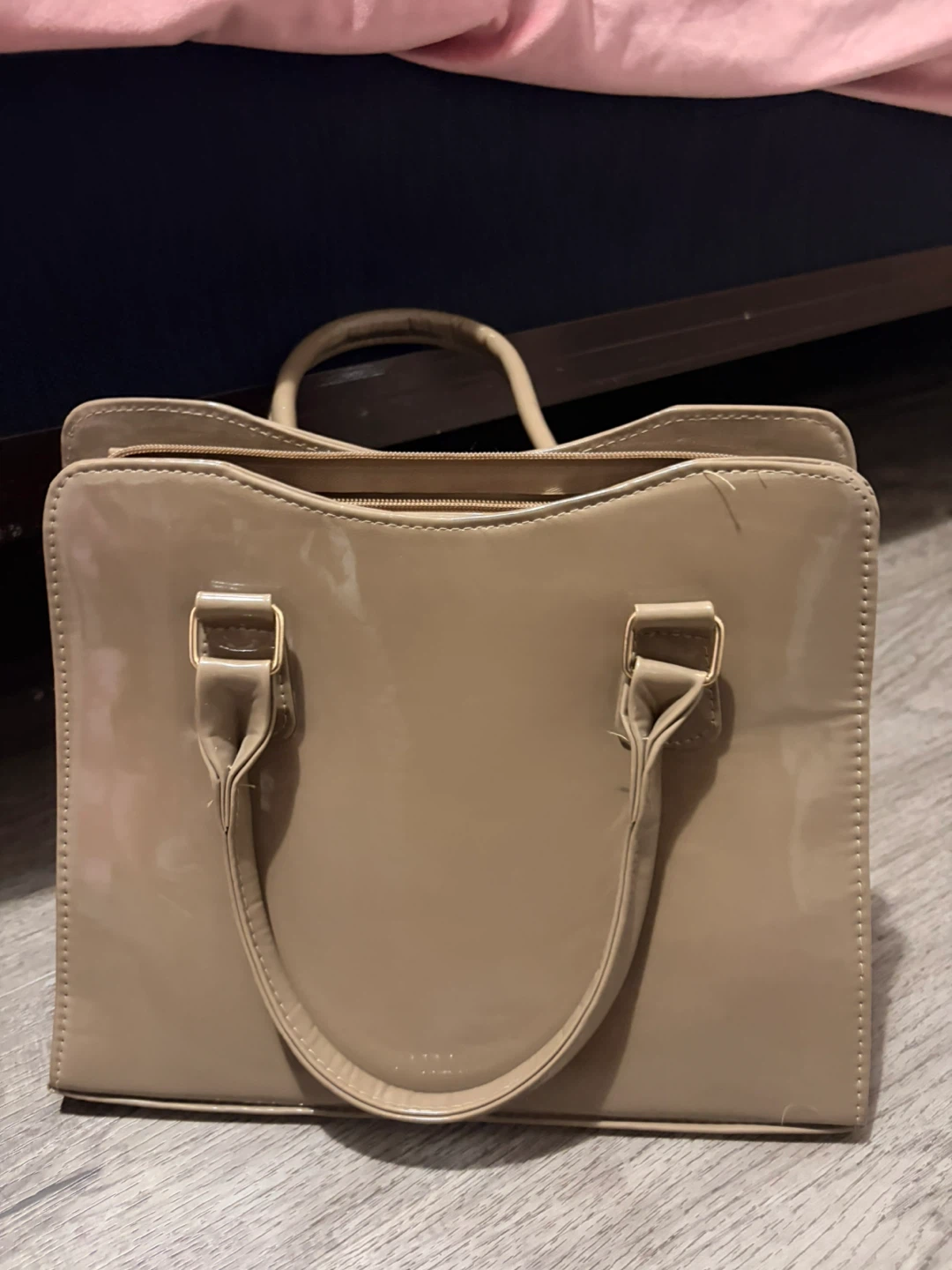 Beige Faux Leather Tote Handbag - photo 5