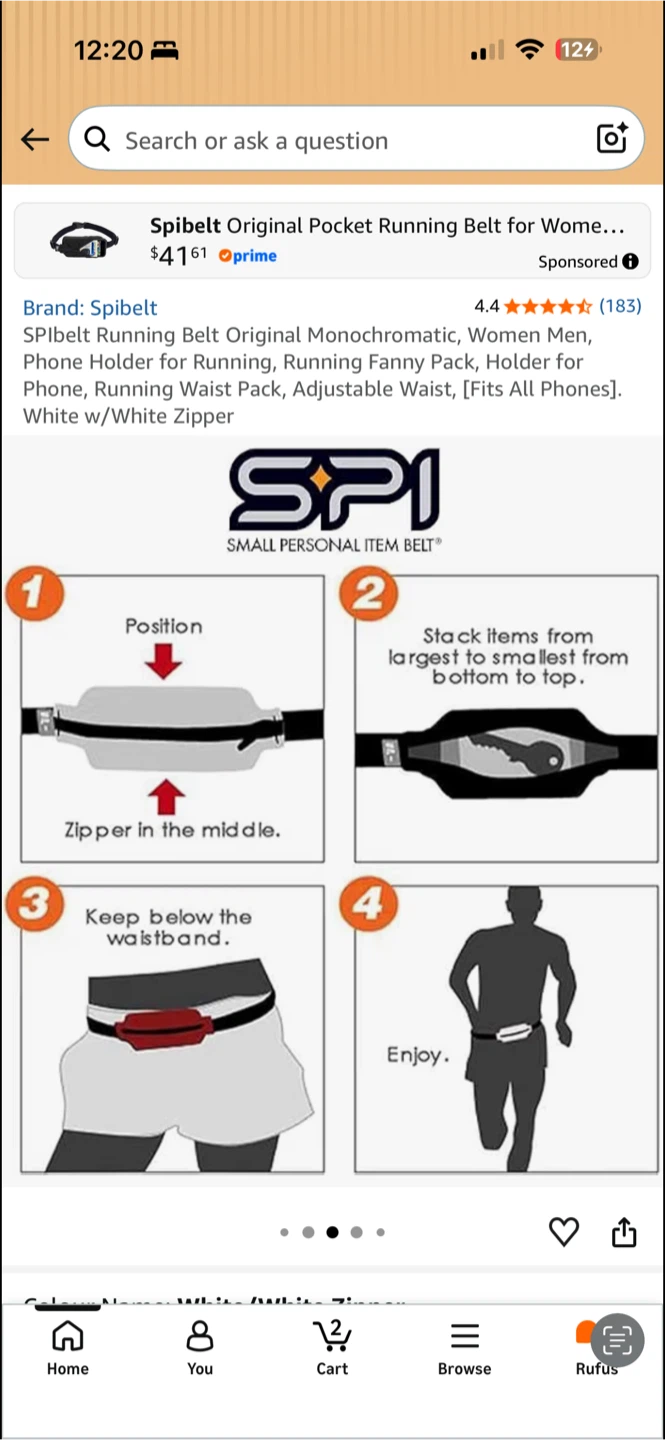 Spibelt Original Pocket Running Belt - White - photo 3