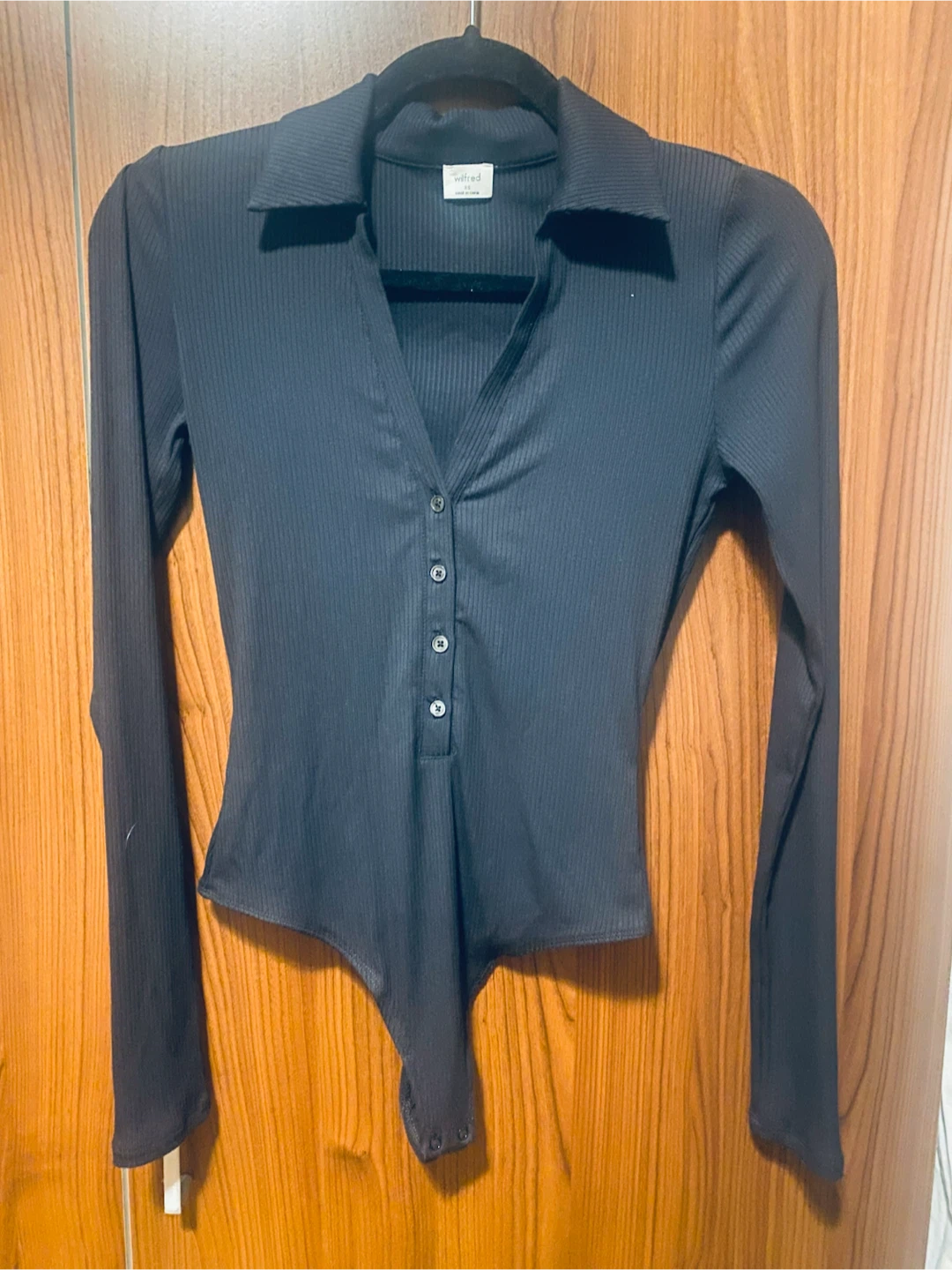Wilfred Black Ribbed Long Sleeve Button-Up Bodysuit