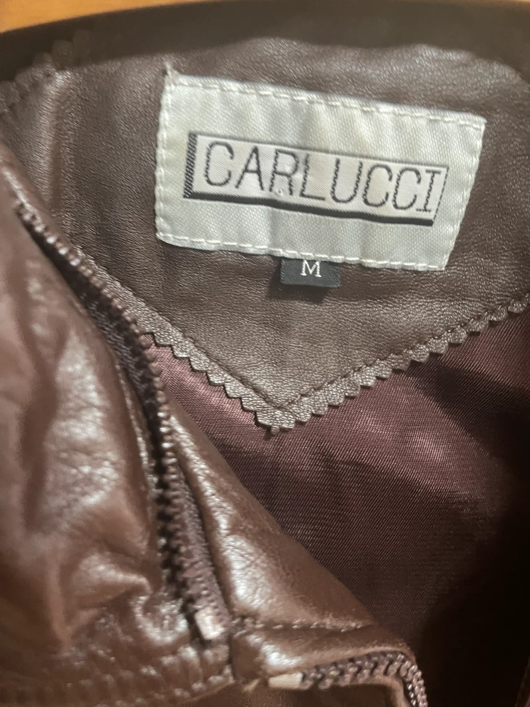 CARLUCCI Brown Leather Bomber Jacket - Size M - photo 3