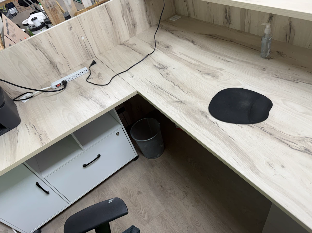 L-shaped desk with drawers