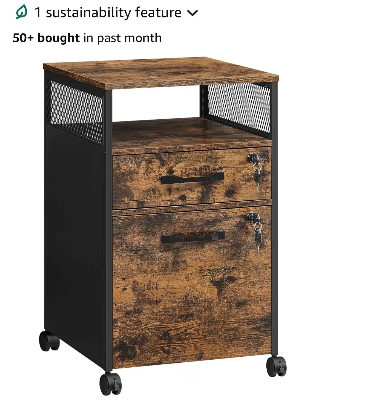 Rustic Brown 2-Drawer File Cabinet with Wheels
