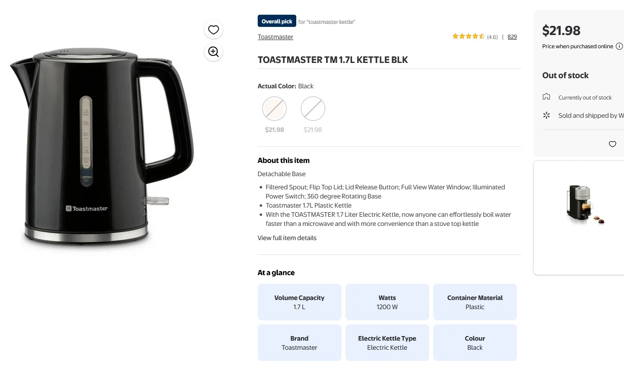 Toastmaster 1.7L Electric Kettle - Black(TM-796KECB) - photo 4