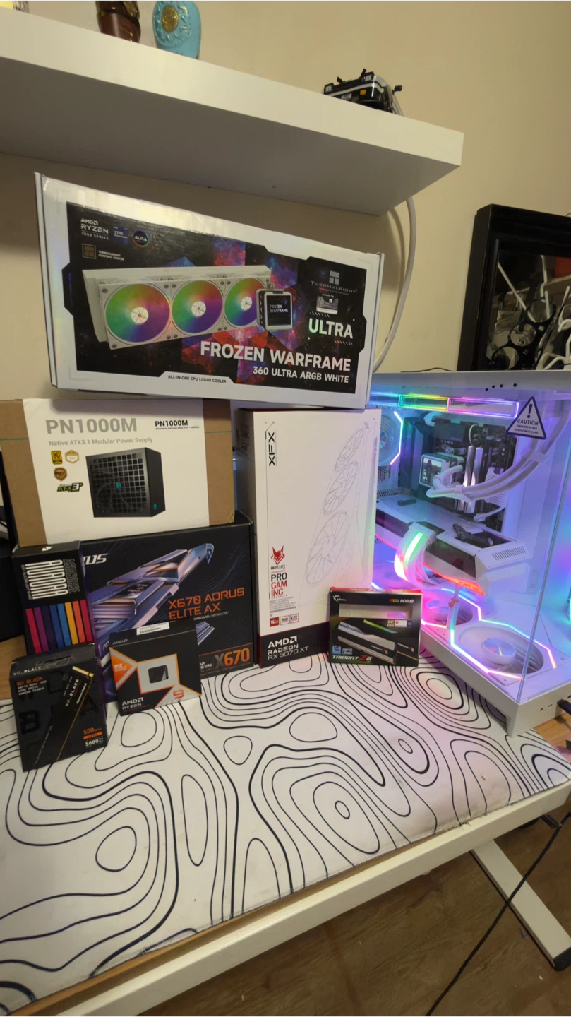 White Custom PC | Ryzen 9 9950X3D + XFX Mercury 9070 XT