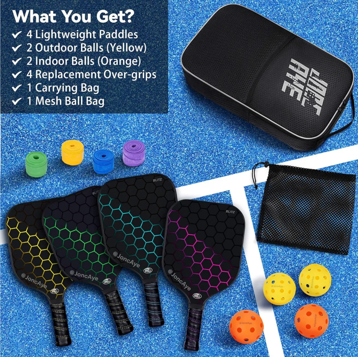 JoncAye Pickleball Paddles Set of 4