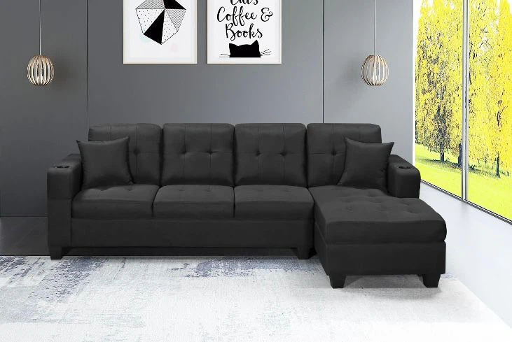 Black Sectional Sofa with Chaise