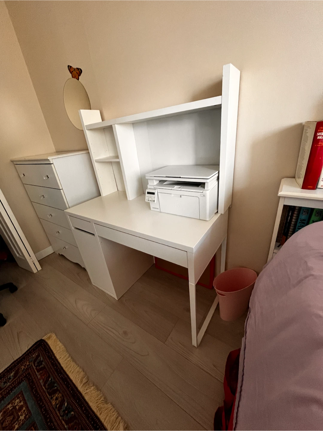 IKEA white desk MICKE with magnetic shelf unit