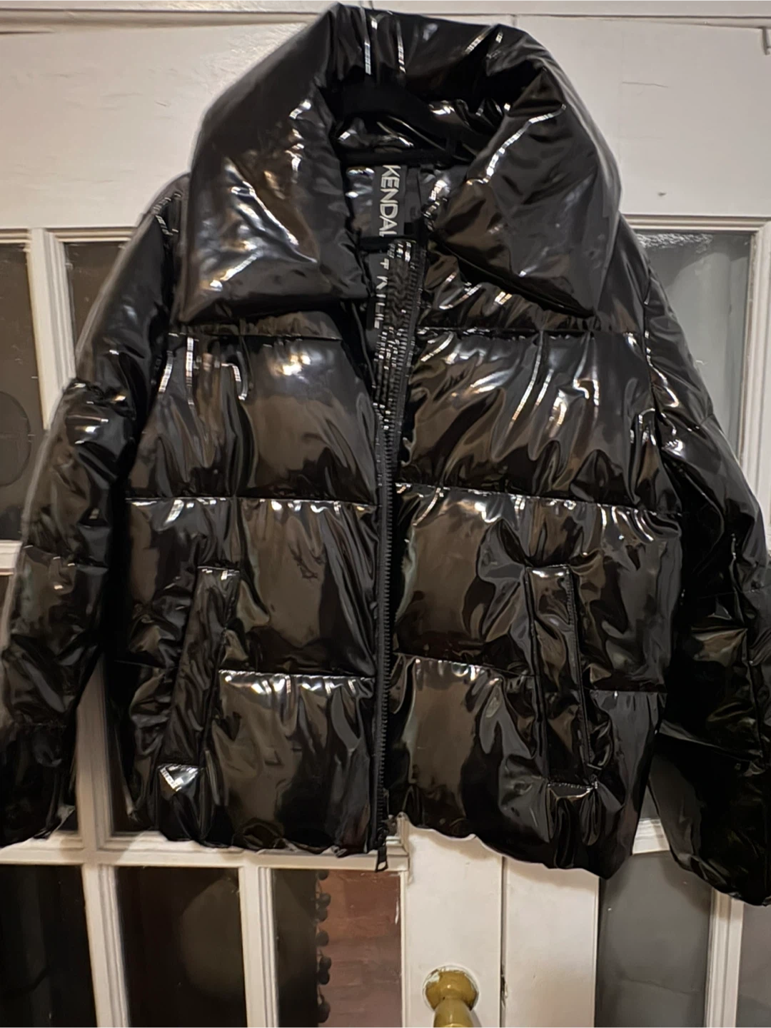 Kendall & Kylie Black Patent Puffer Jacket