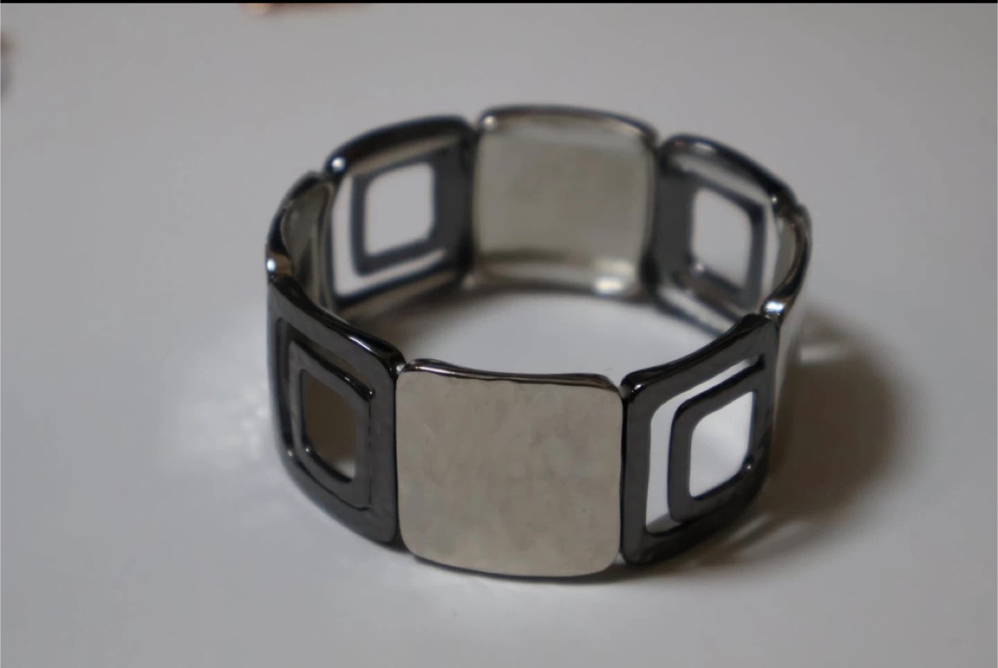 Square Link Bracelet - Silver and Black