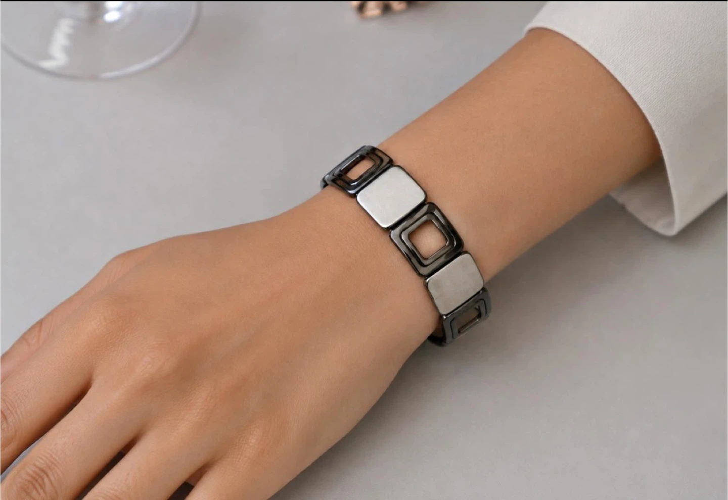 Square Link Bracelet - Silver and Black - photo 2