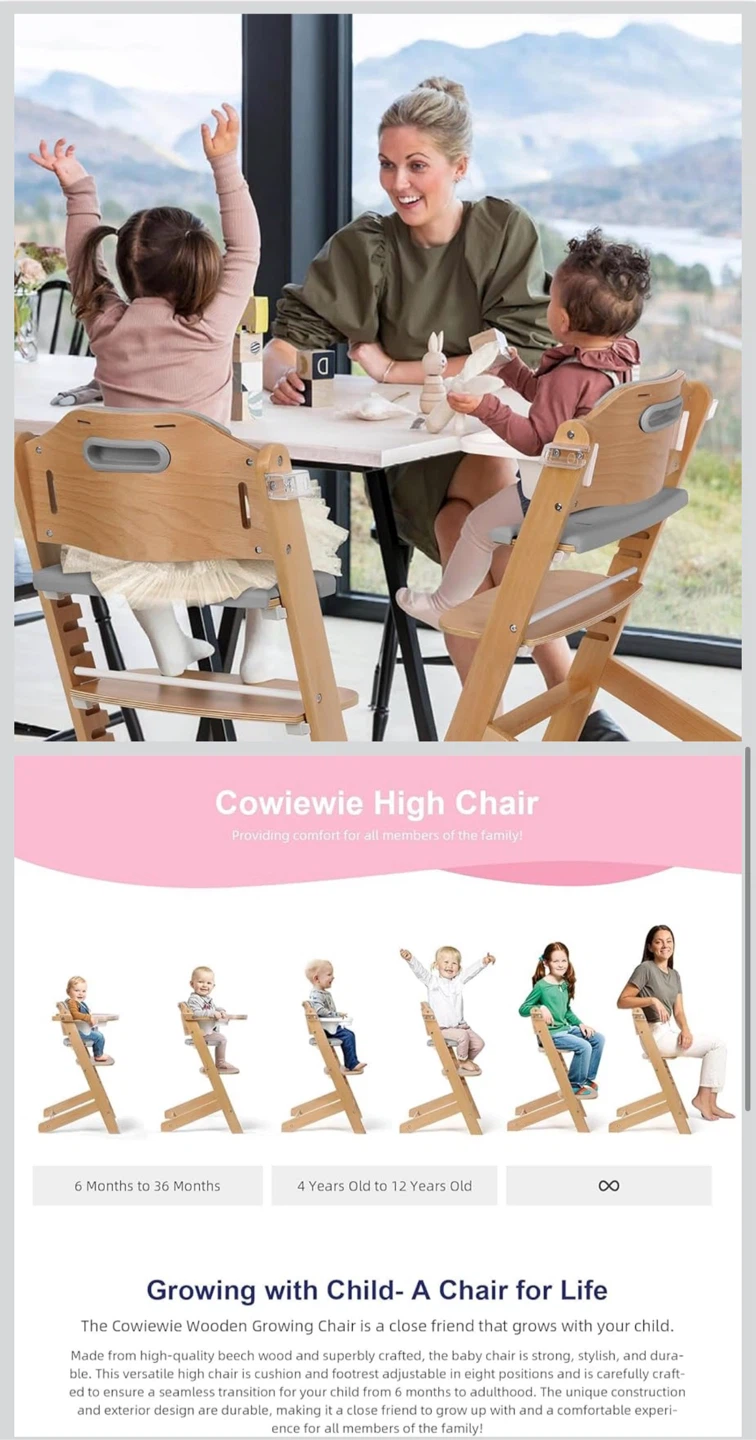 Brand new Cowiewie Wooden High Chair with Tray and Harness - photo 3