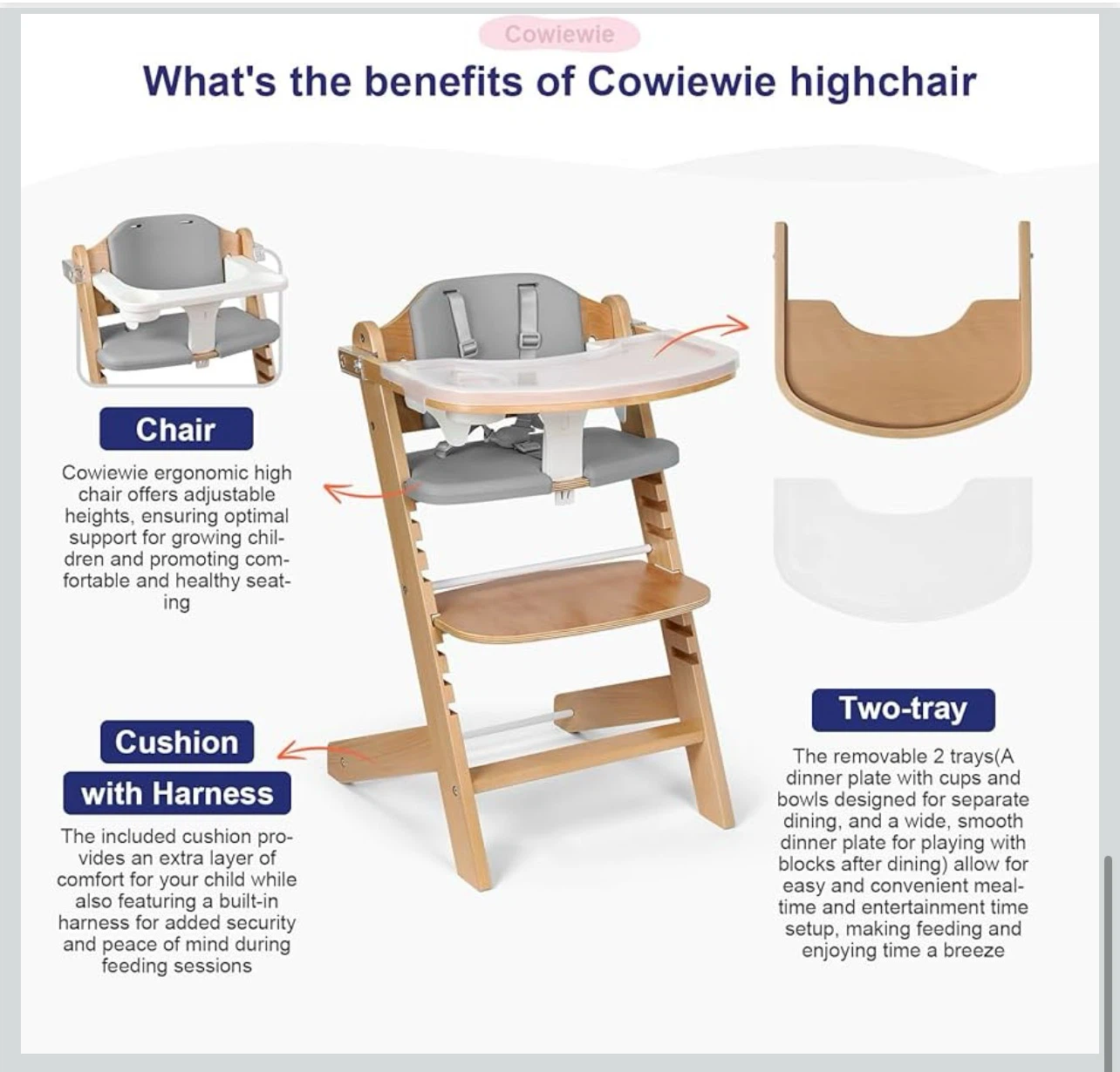 Brand new Cowiewie Wooden High Chair with Tray and Harness - photo 4