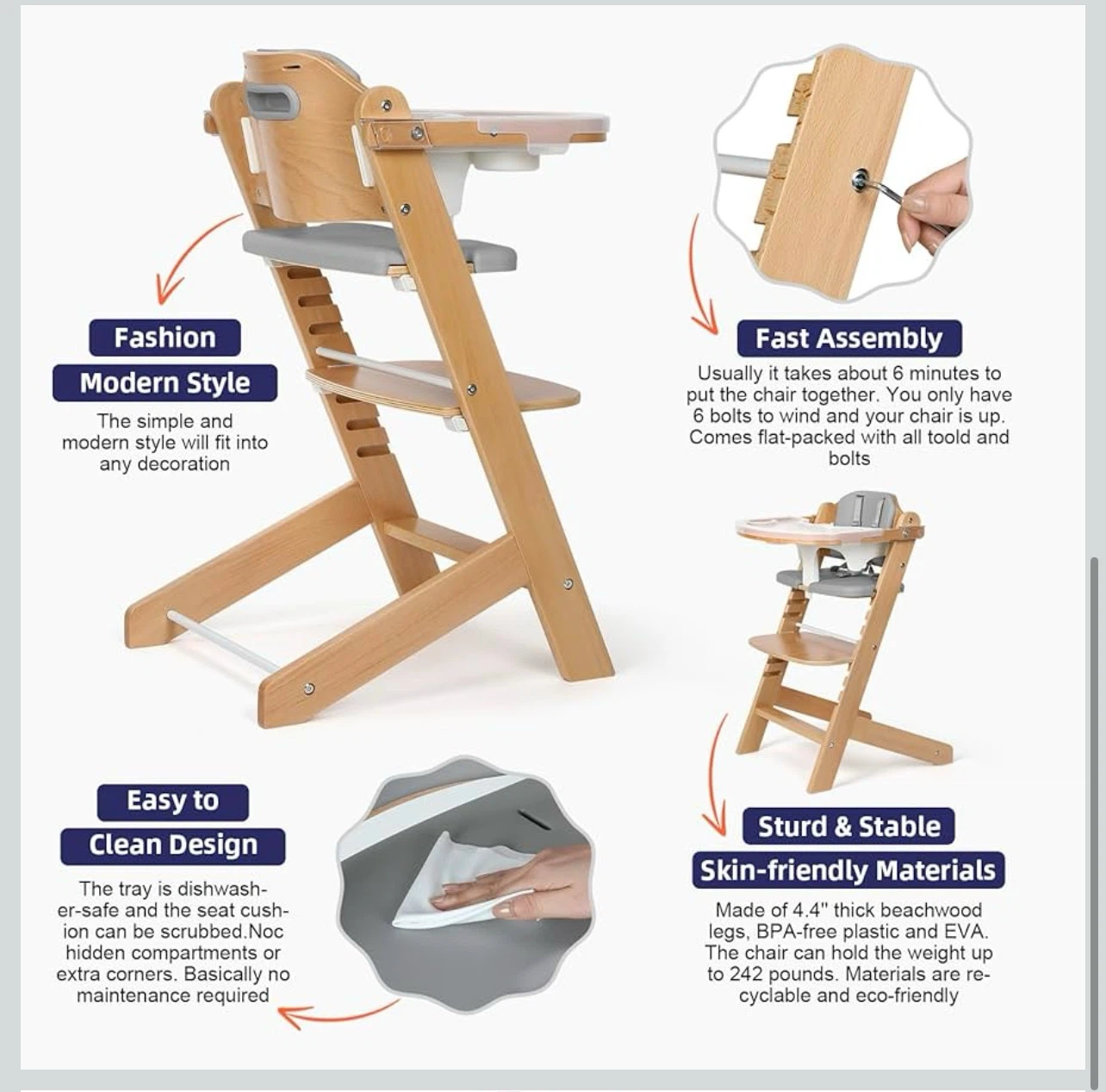 Brand new Cowiewie Wooden High Chair with Tray and Harness - photo 5