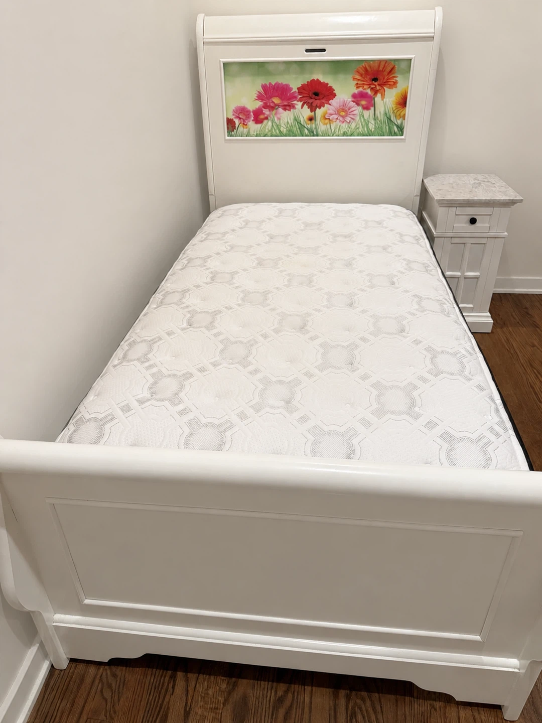 White Twin Bed with Light.