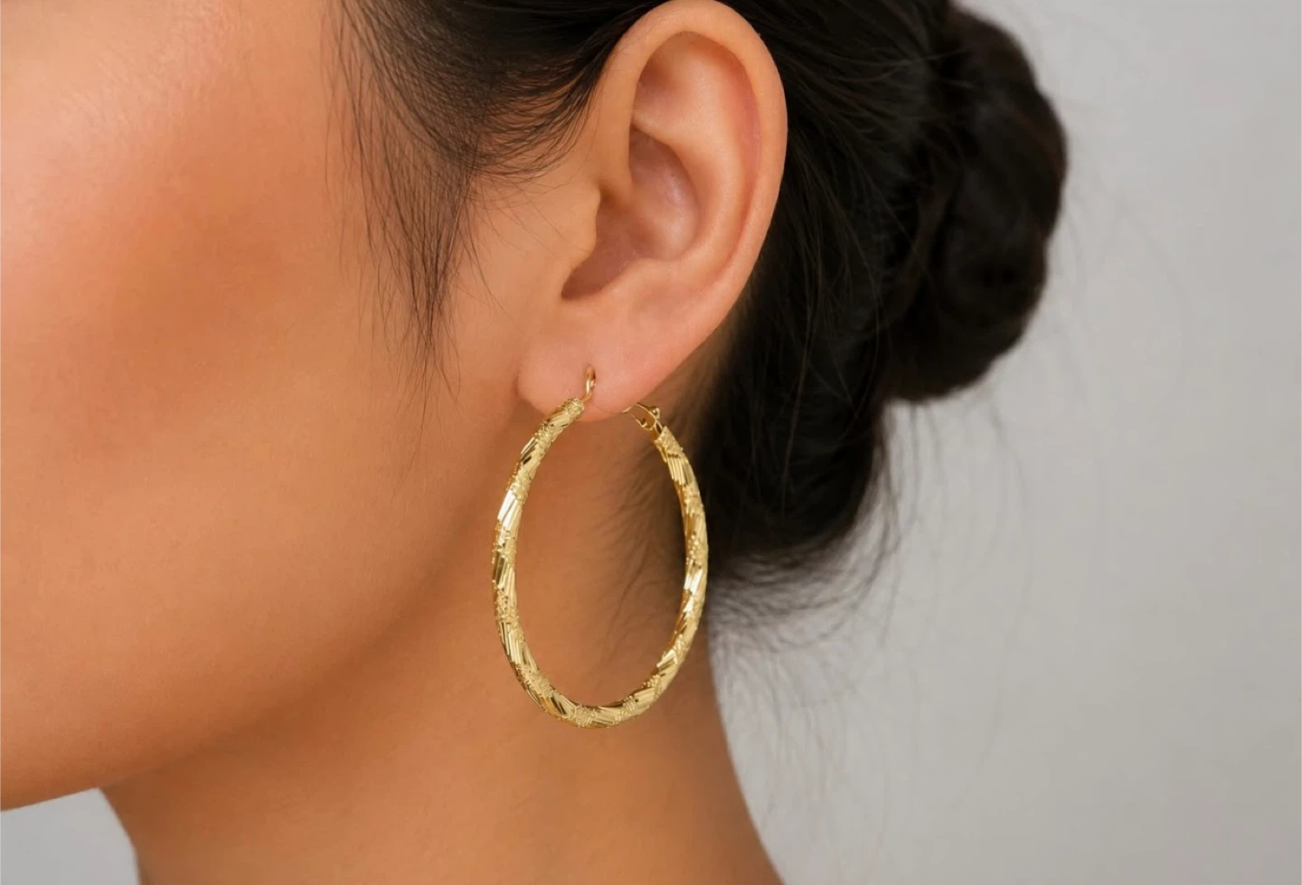 Gold Tone Textured Hoop Earrings
