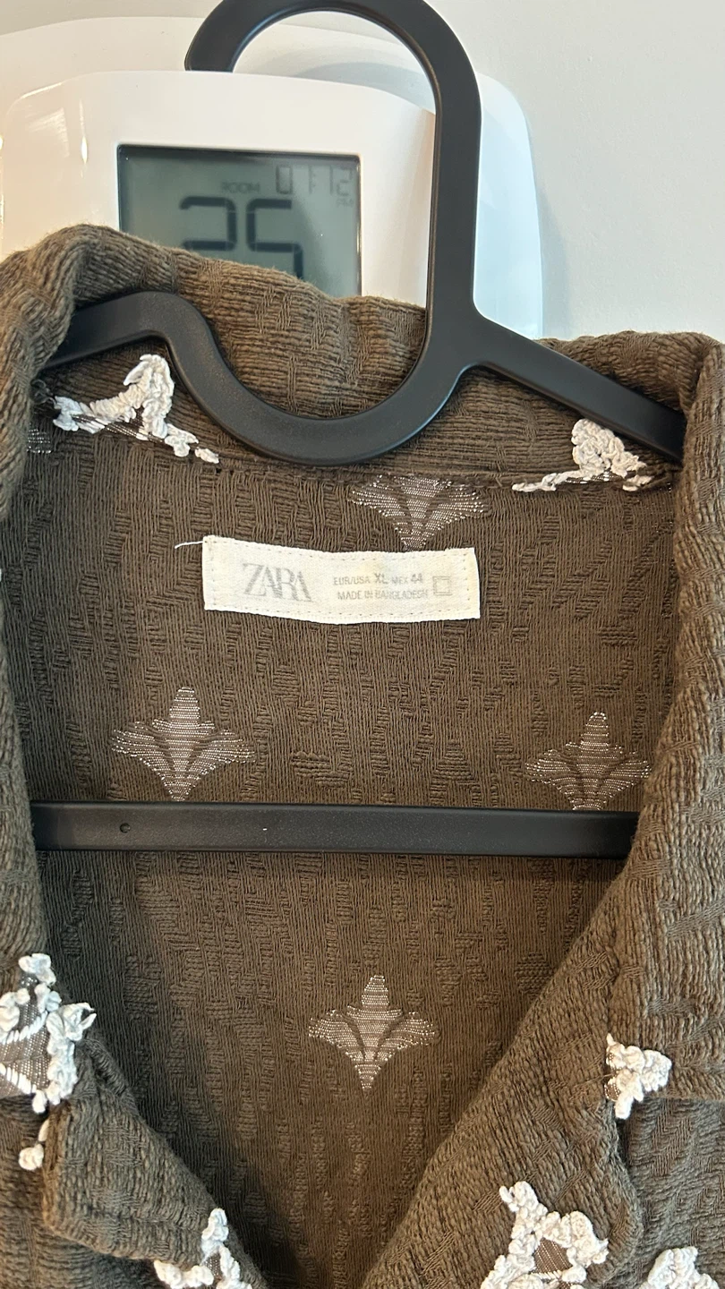 ZARA Brown Embroidered Short Sleeve Shirt XL - photo 2